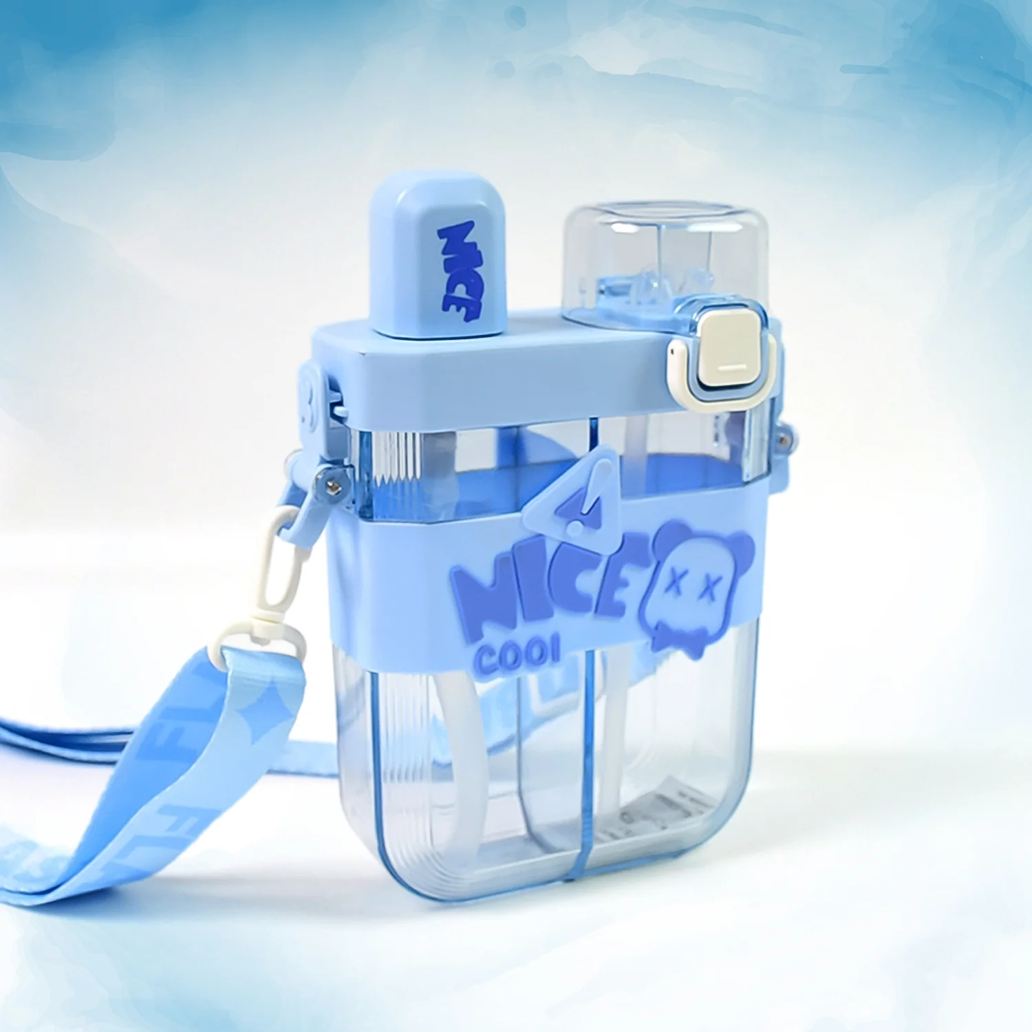 2in1 Dual Compartment Water Bottle with Straw & Adjustable Shoulder Straps (1 Pc/Multi color) - Image 11