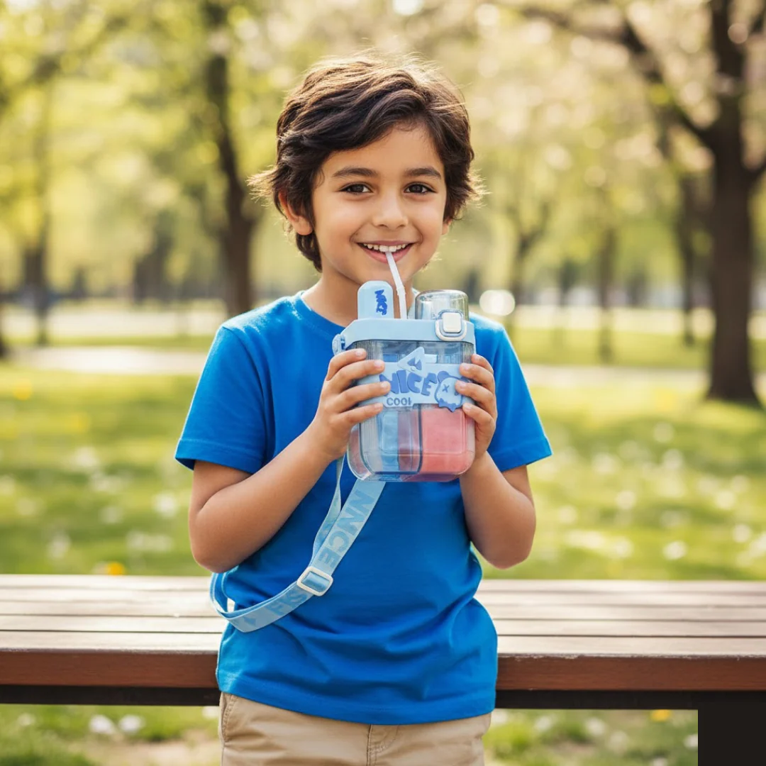 2in1 Dual Compartment Water Bottle with Straw & Adjustable Shoulder Straps (1 Pc/Multi color) - Image 2