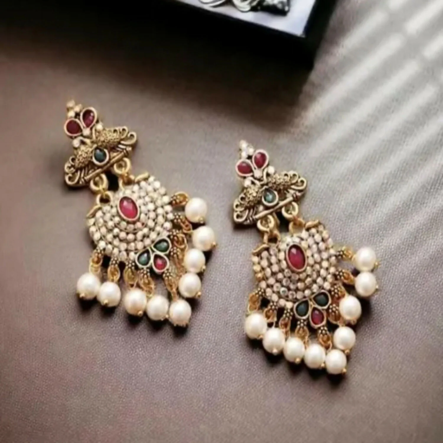 Fancy Traditional Pearl Jhumka Earrings Navaratri Special Earrings Jhumka For Women - Image 2