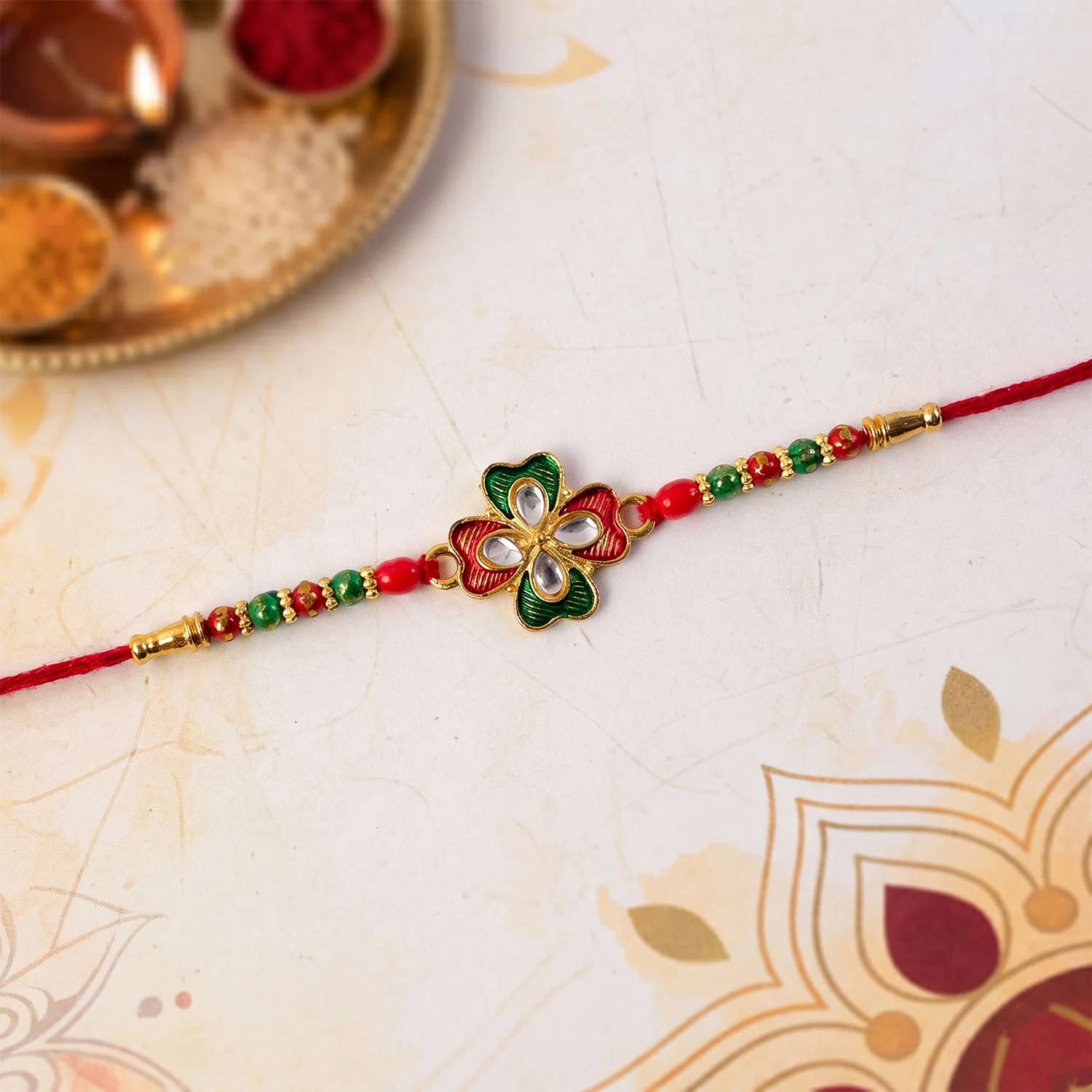 Stylish Floral Stone Designer Rakhi (1 Pc) - Image 3