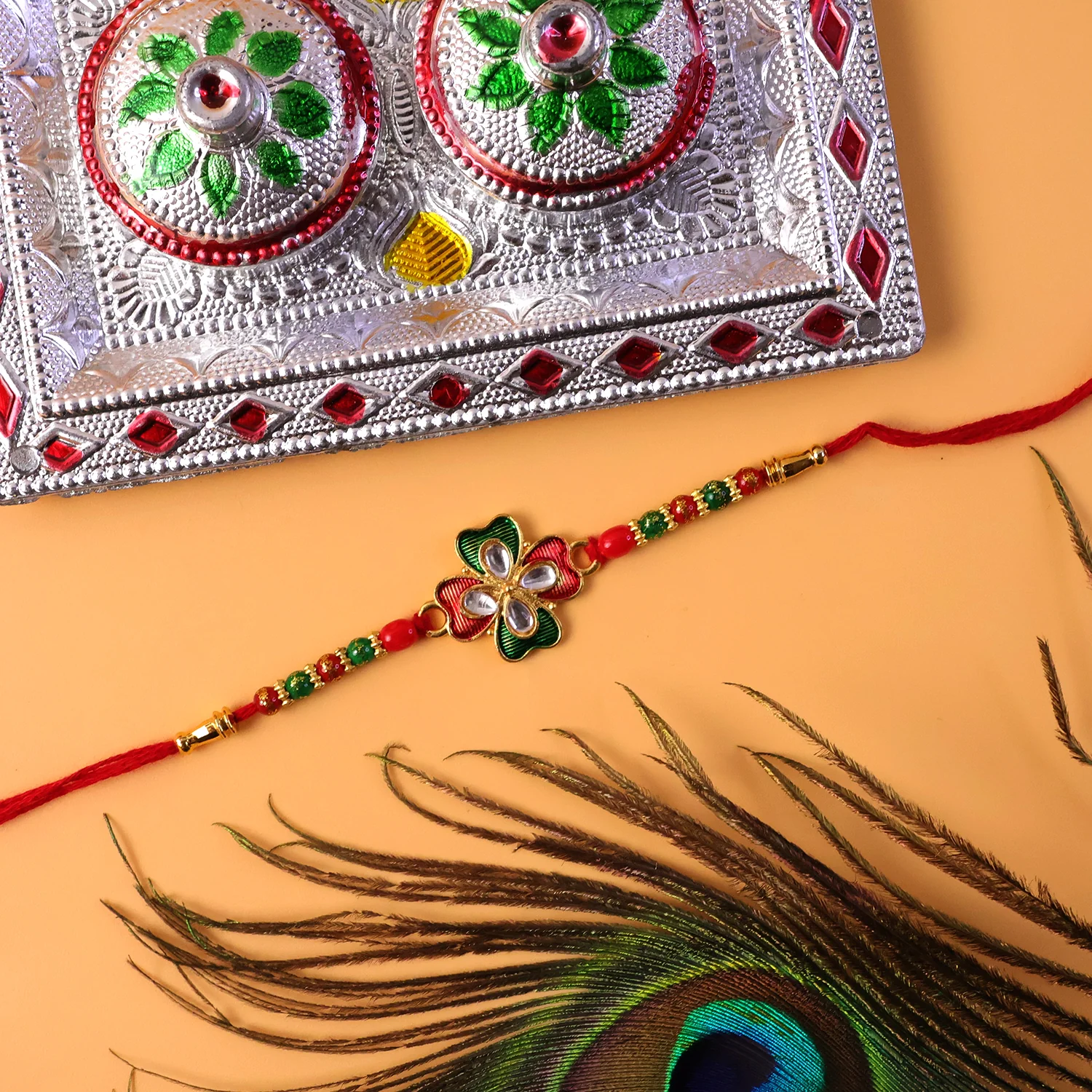 Stylish Floral Stone Designer Rakhi (1 Pc) - Image 5