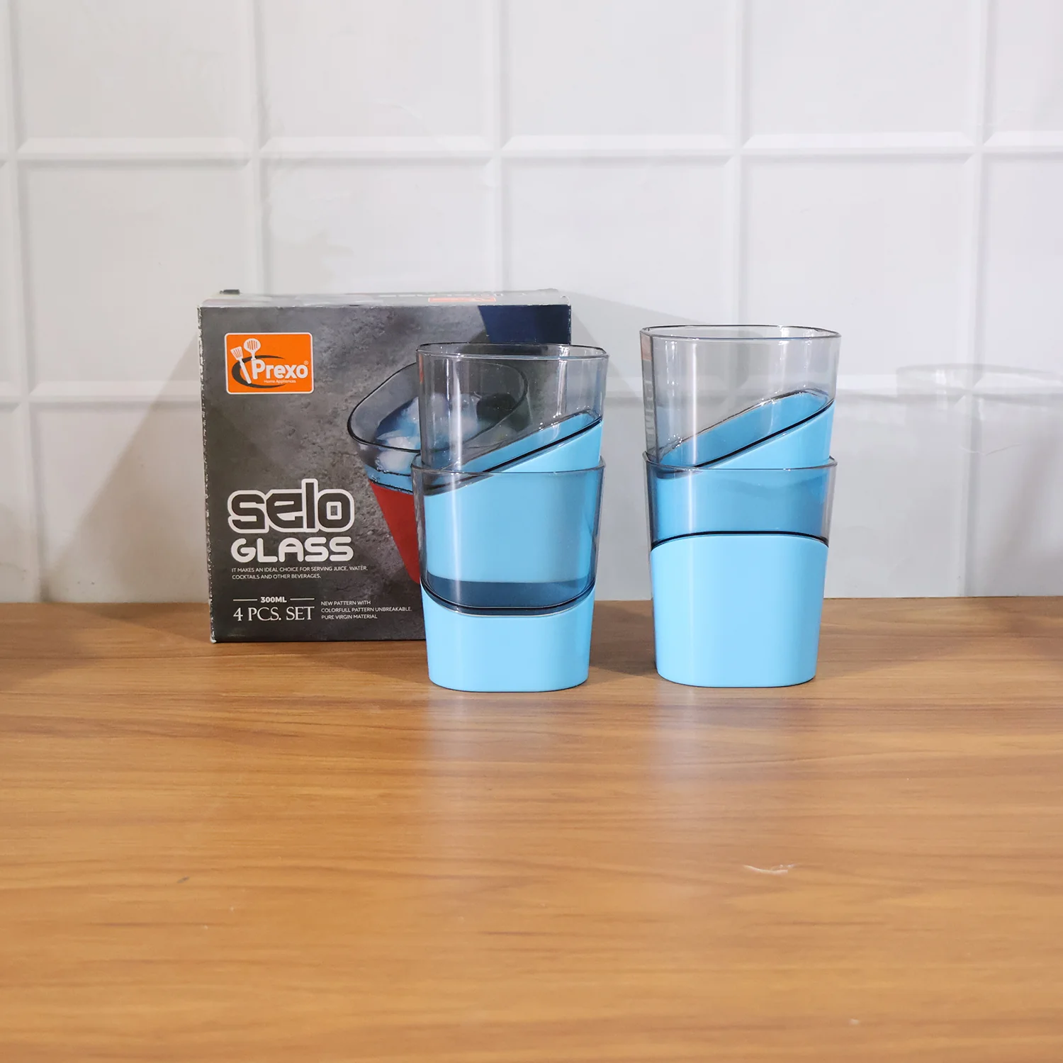 Prexo Stylish Grip Base Plastic Selo Glass (4 Pc, Set 300 ML Each) - Image 10