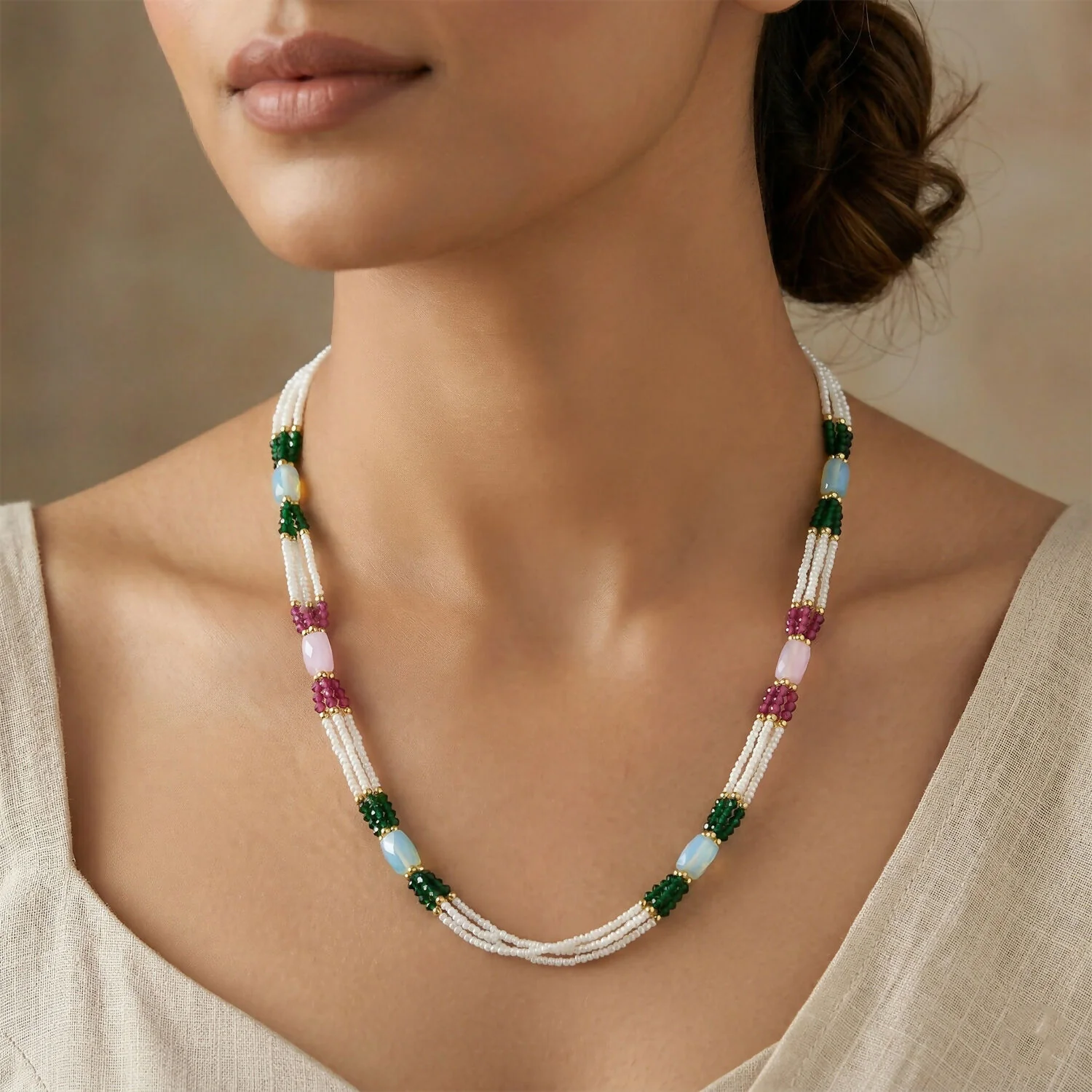 Stylish Handmade Multicolor Beaded Mala Necklace for Women Elegant Wear - Image 2