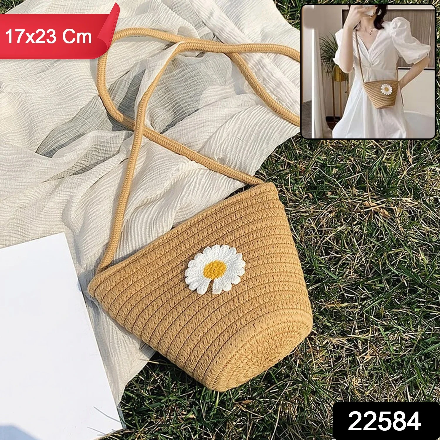 Stylish Jute Crossbody Sling Bag (1 Pc, 17x23 Cm) - Image 2