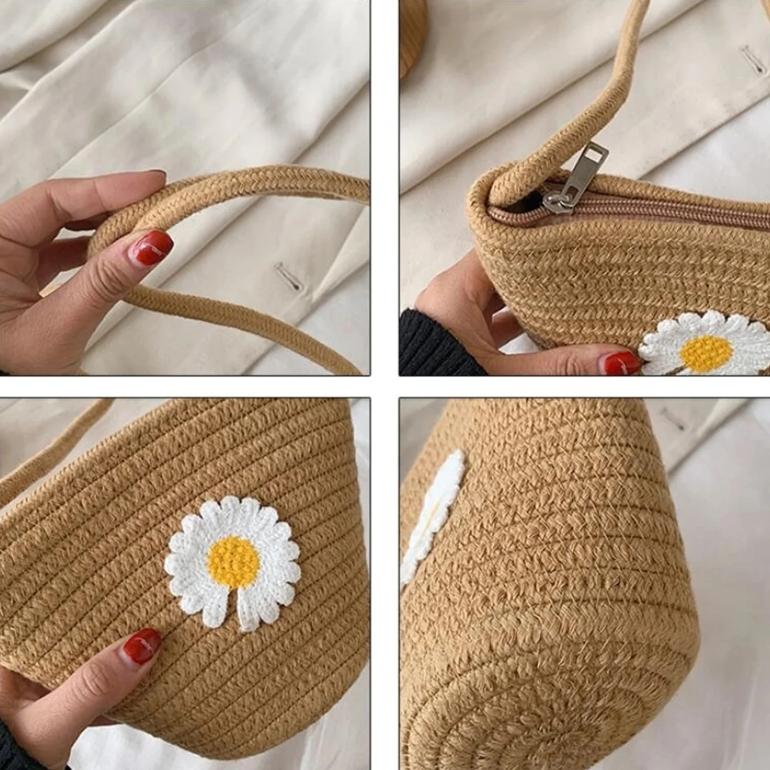 Stylish Jute Crossbody Sling Bag (1 Pc, 17x23 Cm) - Image 4