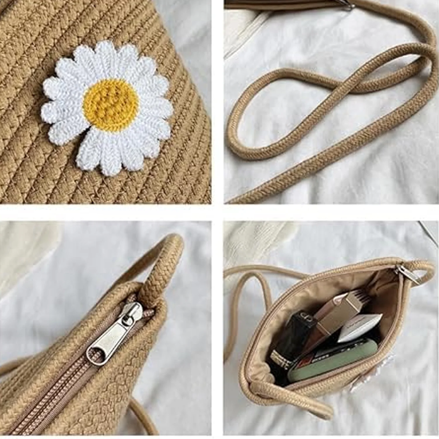 Stylish Jute Crossbody Sling Bag (1 Pc, 17x23 Cm) - Image 7