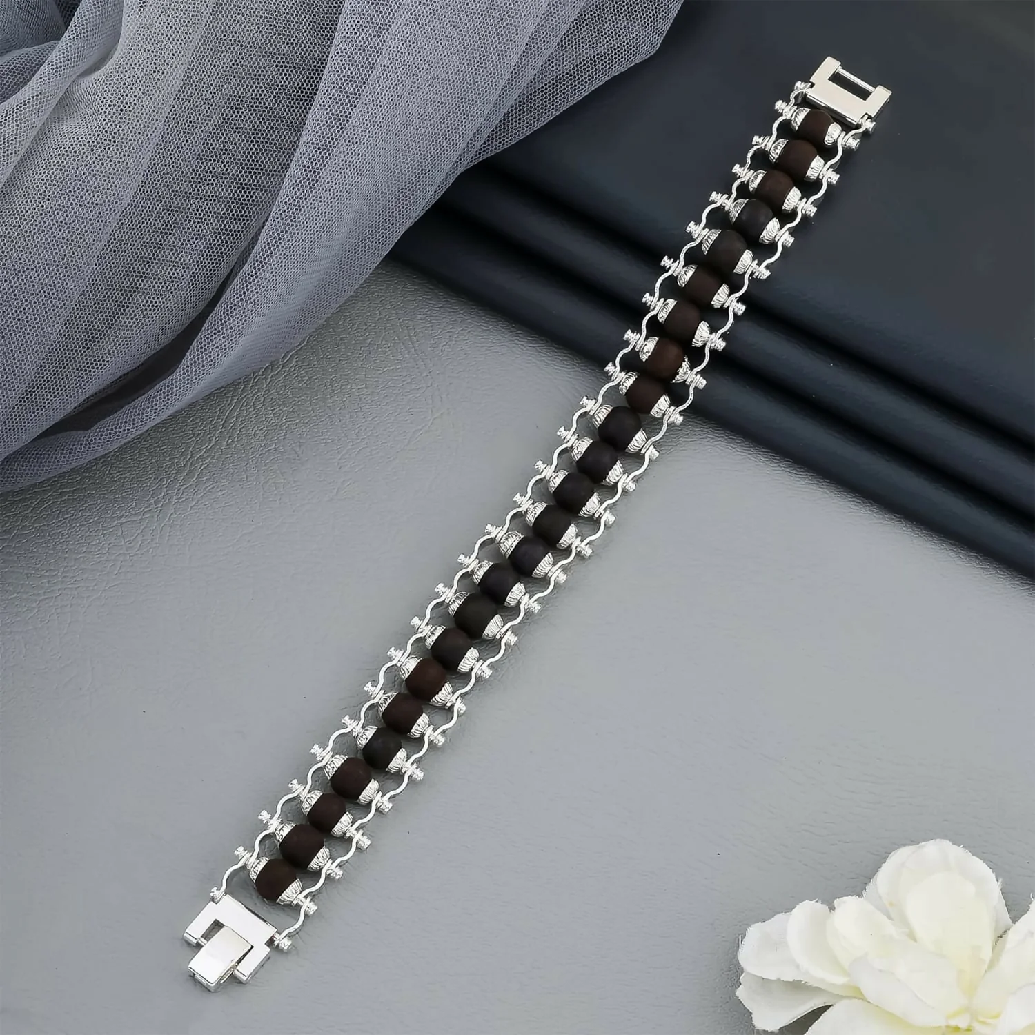 Stylish Karungali Black Bead Silver plated Chain Bracelet for Men Trendy Designer Wrist Wear - Image 2