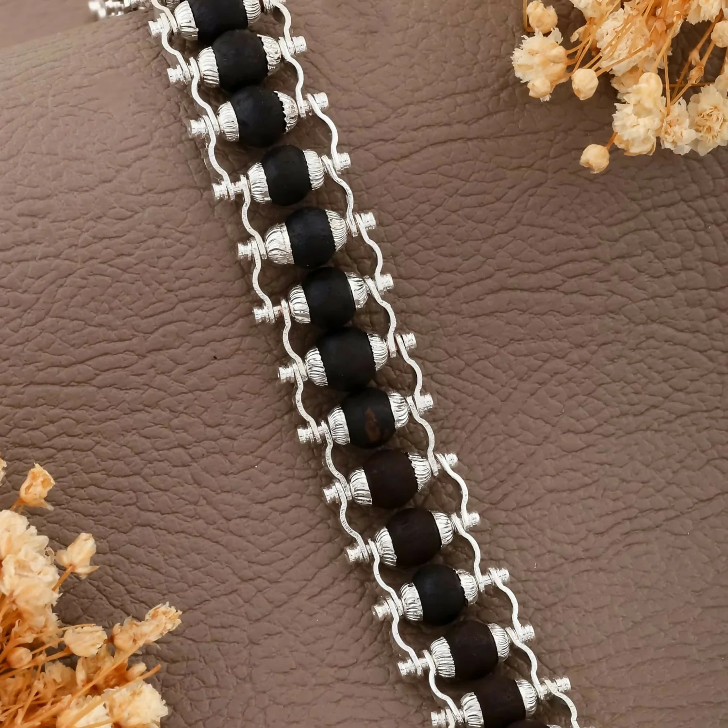 Stylish Karungali Black Bead Silver plated Chain Bracelet for Men Trendy Designer Wrist Wear - Image 5