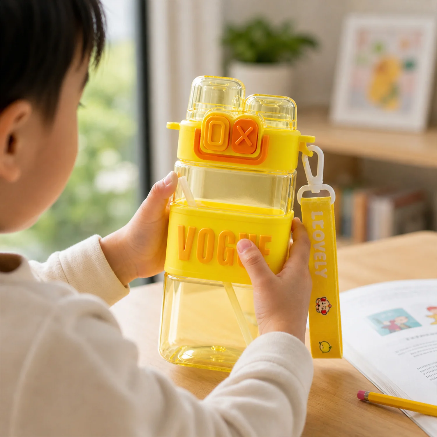 Stylish Kids Plastic Water Bottle with Straw and Leakproof Lid (500 ML Approx) - Image 3