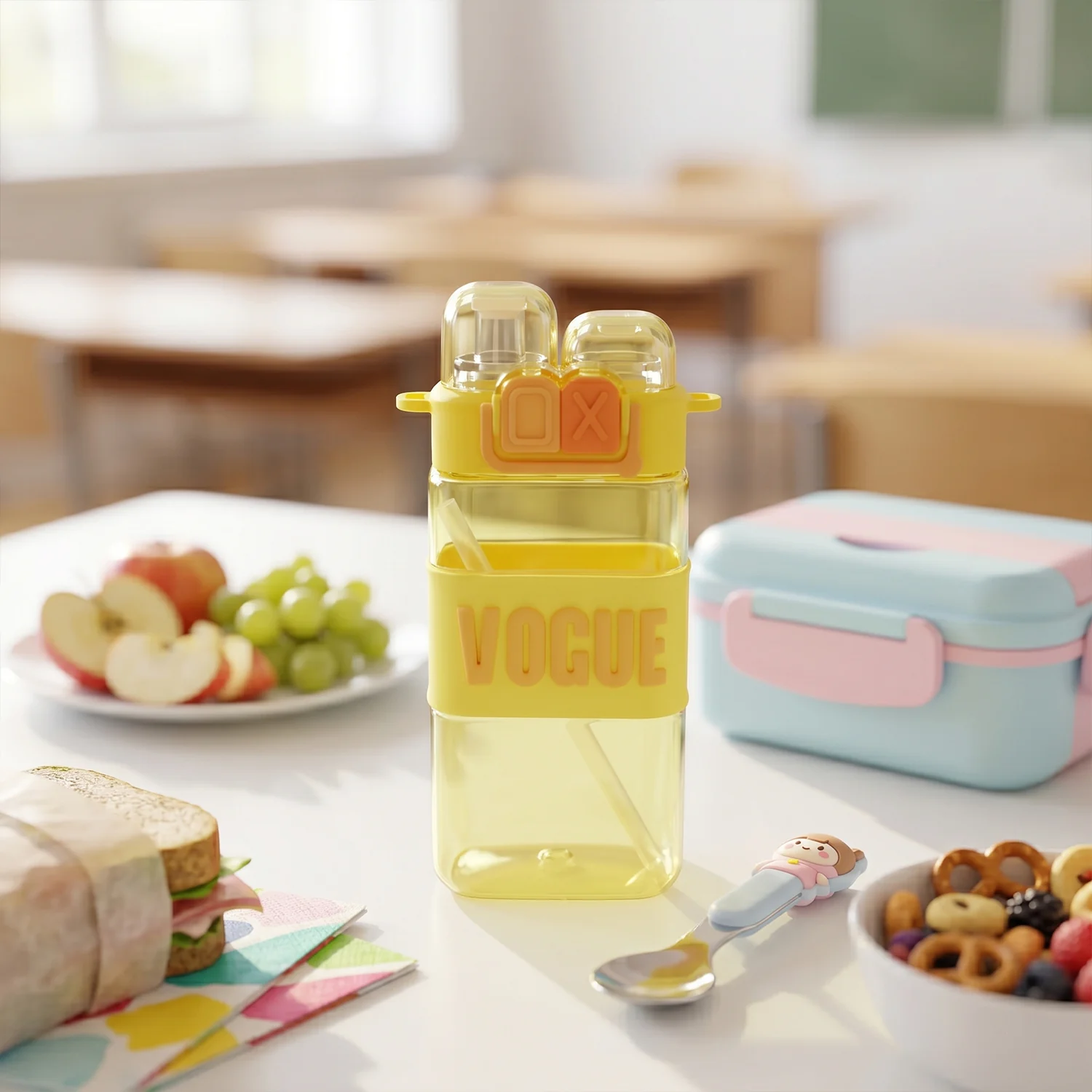 Stylish Kids Plastic Water Bottle with Straw and Leakproof Lid (500 ML Approx) - Image 7
