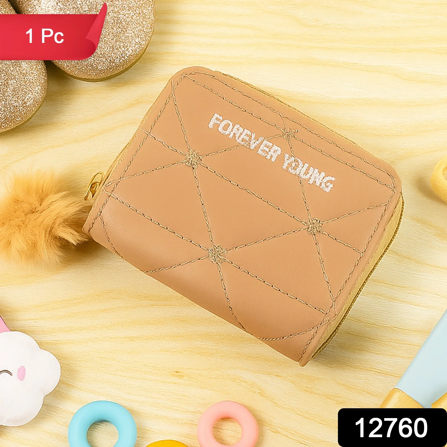 Stylish Kids Wallet with Soft Fur Zip Puller (1 Pc) - Image 2