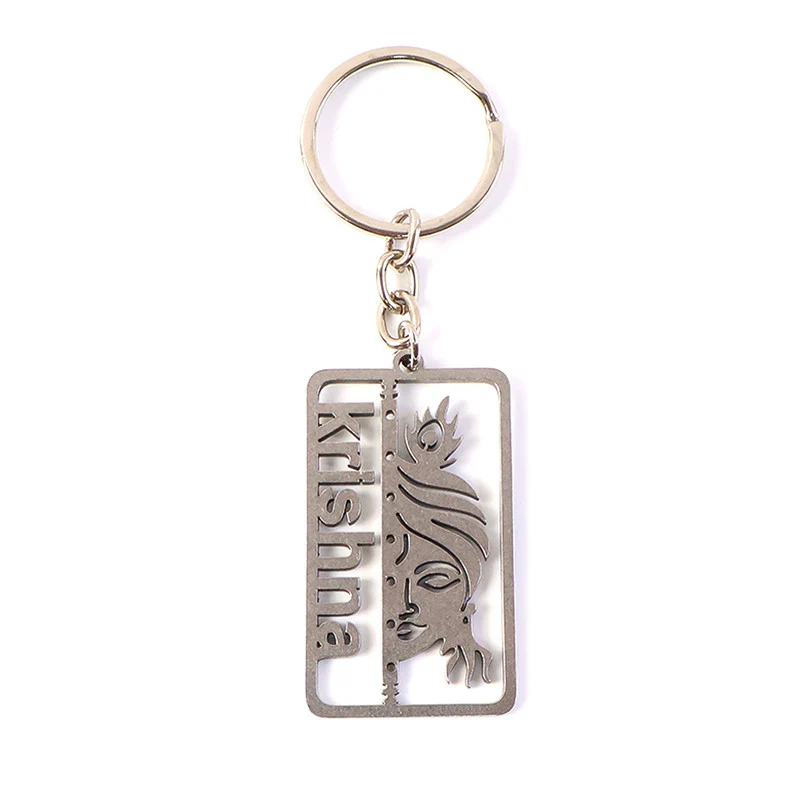 Stylish Krishna Cutout Metal Keychain – Divine Rectangular Design Key Ring - Image 2
