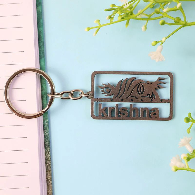 Stylish Krishna Cutout Metal Keychain – Divine Rectangular Design Key Ring - Image 4