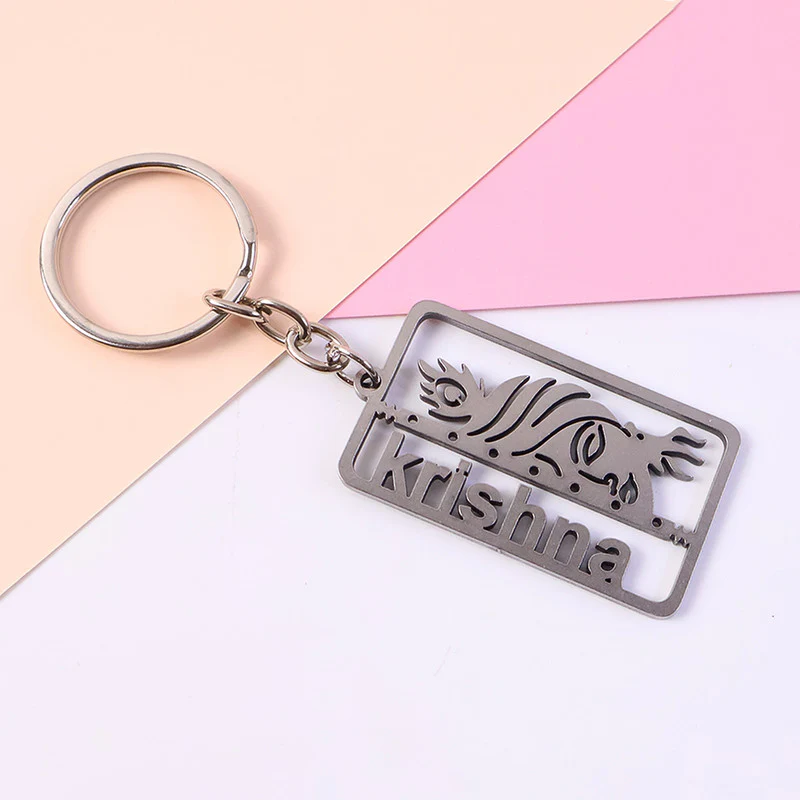 Stylish Krishna Cutout Metal Keychain – Divine Rectangular Design Key Ring - Image 5