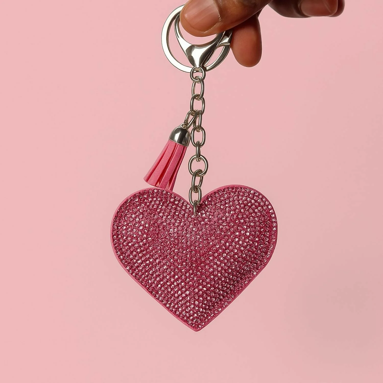 Stylish Leather Strap Analog Watch with Sparkling Heart Keychain - Image 3