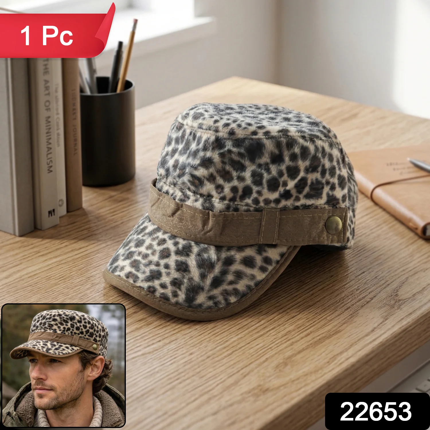 Stylish Leopard Print Military Style Cap (1 Pc) - Image 2