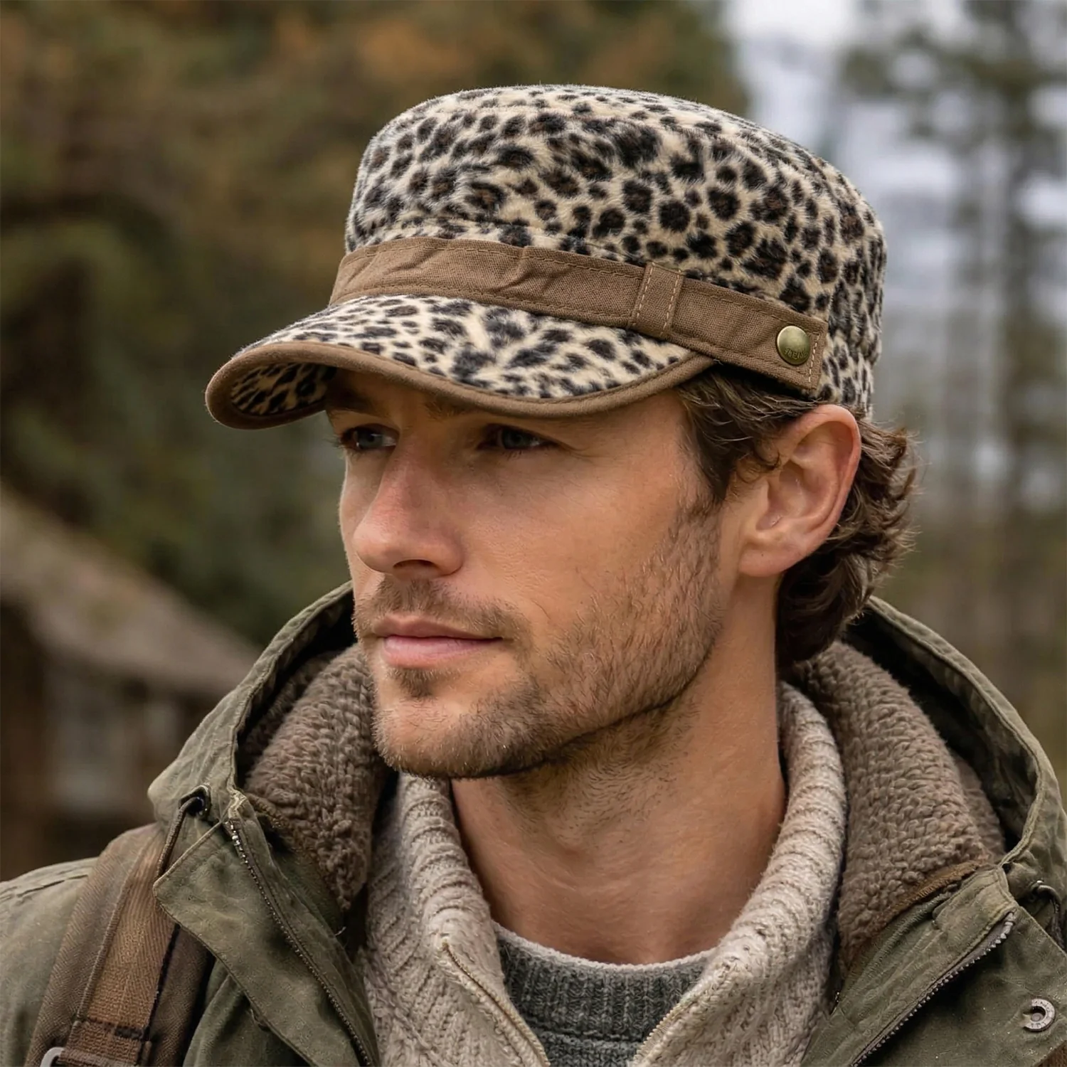 Stylish Leopard Print Military Style Cap (1 Pc) - Image 3
