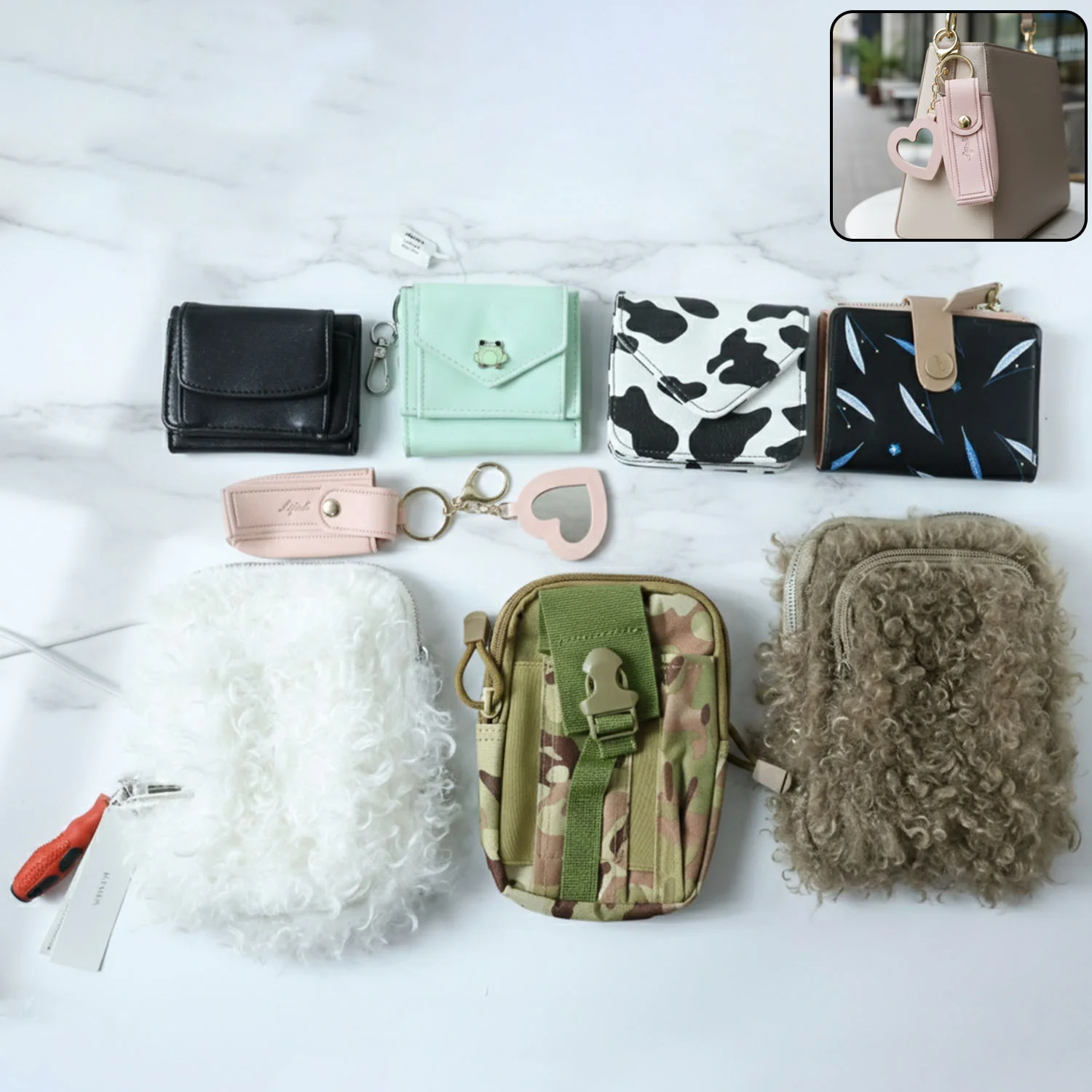 Stylish Mini Coin Purse & Card Holder Wallet with Keychain (1 Pc, Mix Design) - Image 6