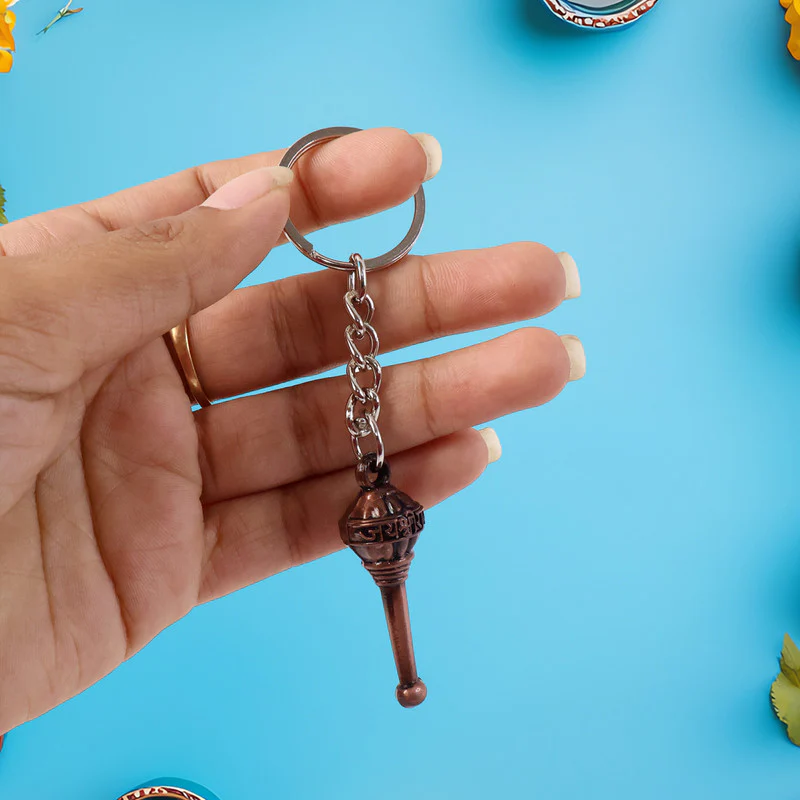 Stylish Mini Gada Shape Metal Keychain – Divine Inspired Key Ring Accessory - Image 4