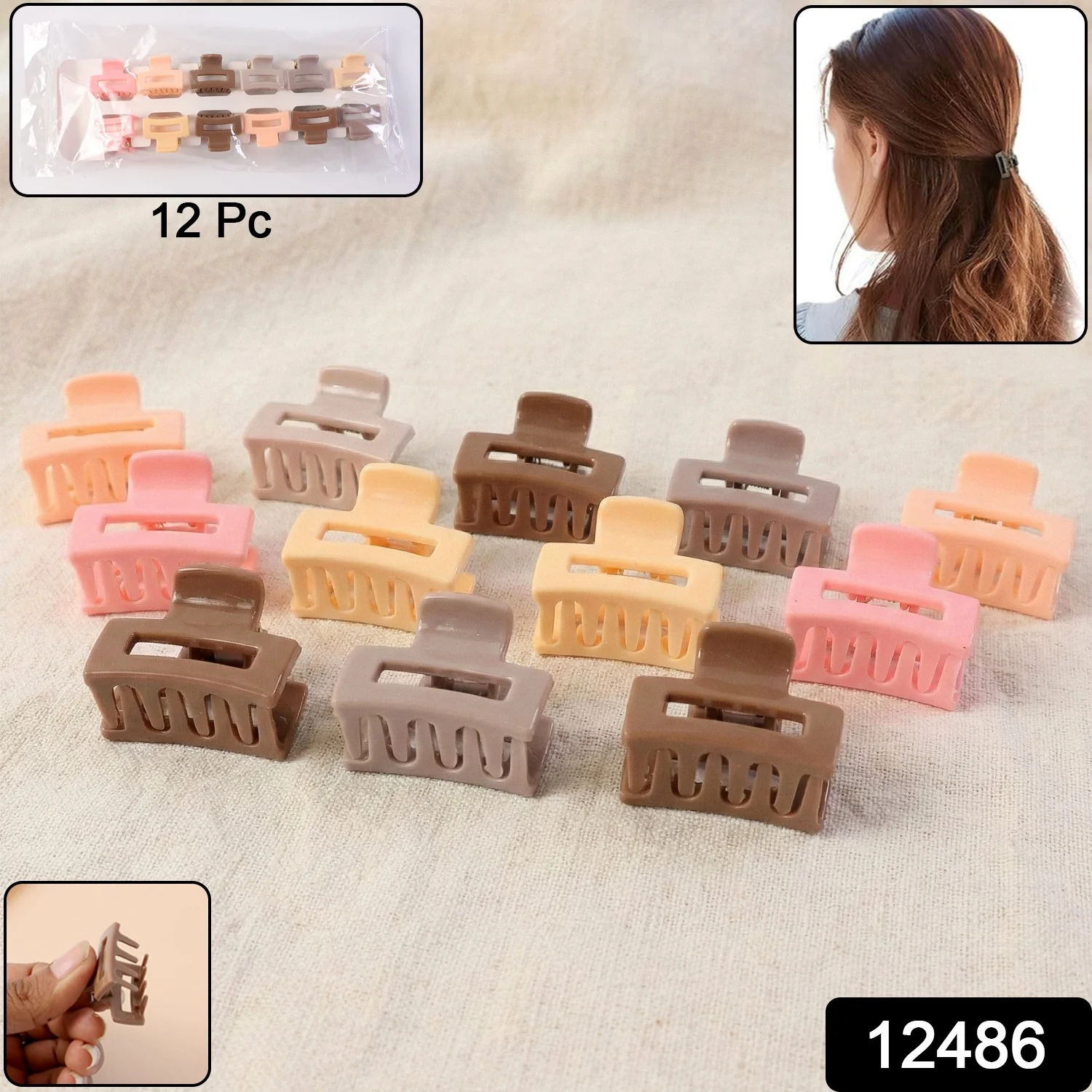 Stylish Mini Hair Claw Clips Set, 12 Pc - Image 2