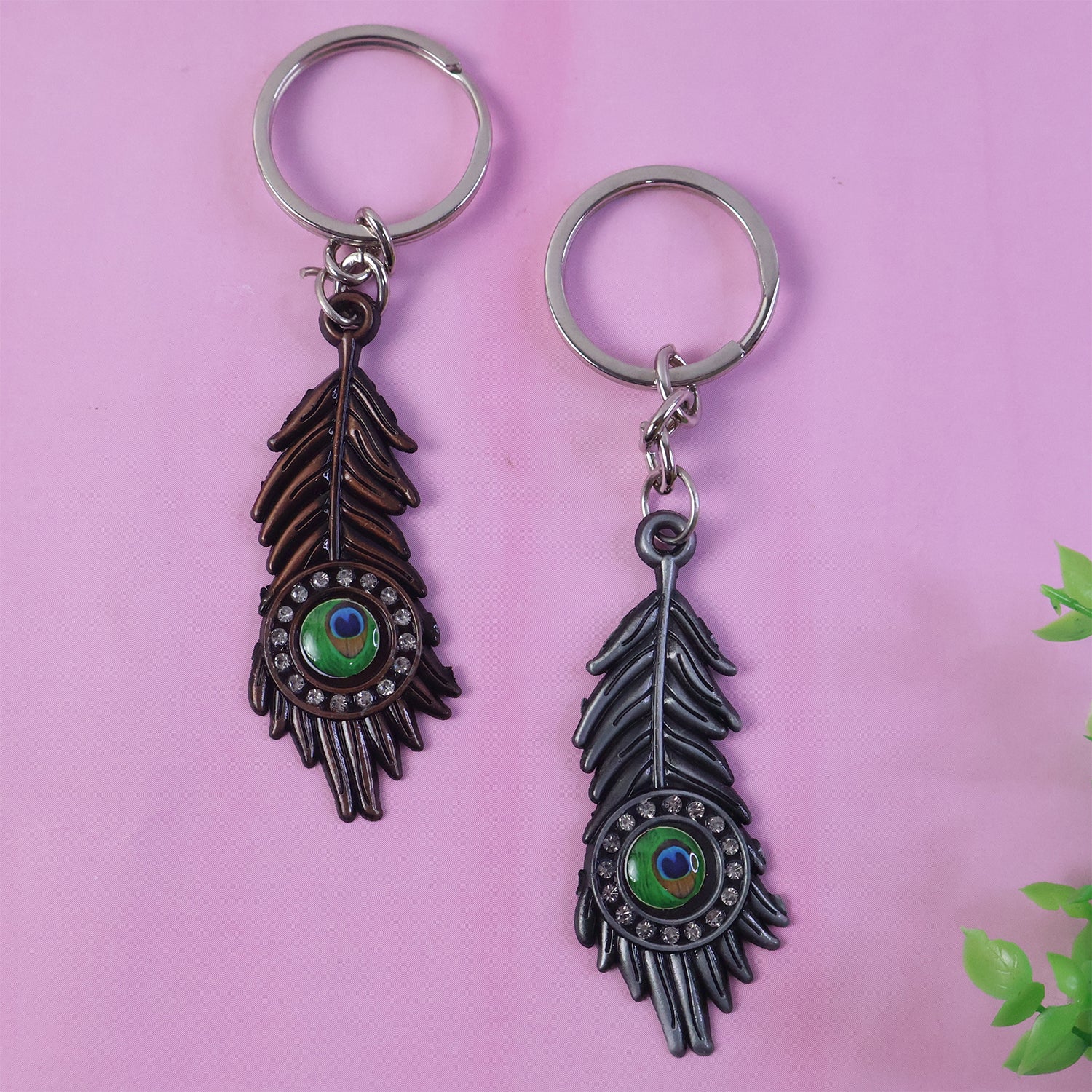 Stylish Mor Pankh (Peacock Feather) Metal Keychain – Elegant Crystal Accent Key Ring (Mix Color) (1 Pc) - Image 2
