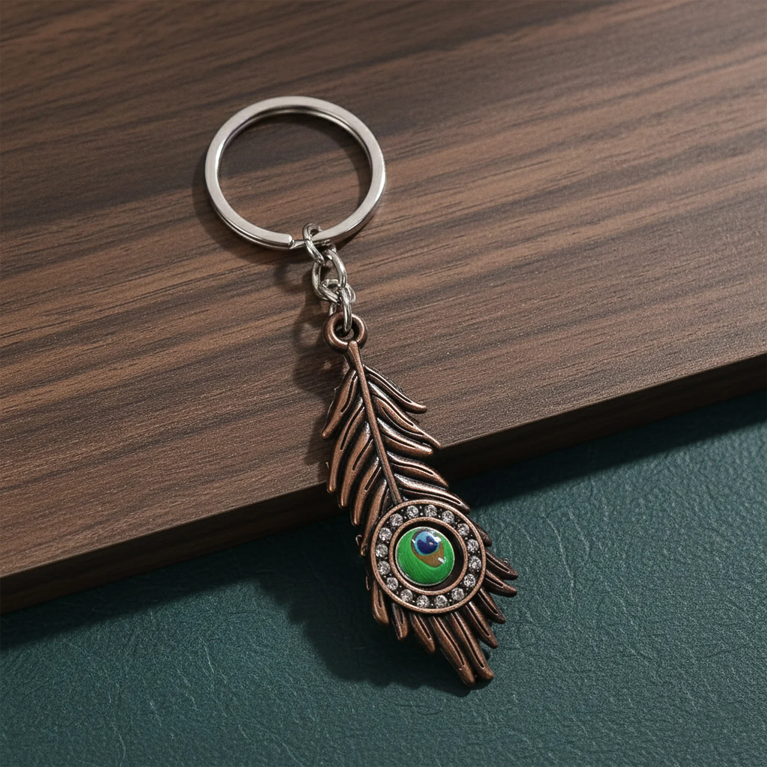 Stylish Mor Pankh (Peacock Feather) Metal Keychain – Elegant Crystal Accent Key Ring (Mix Color) (1 Pc) - Image 3