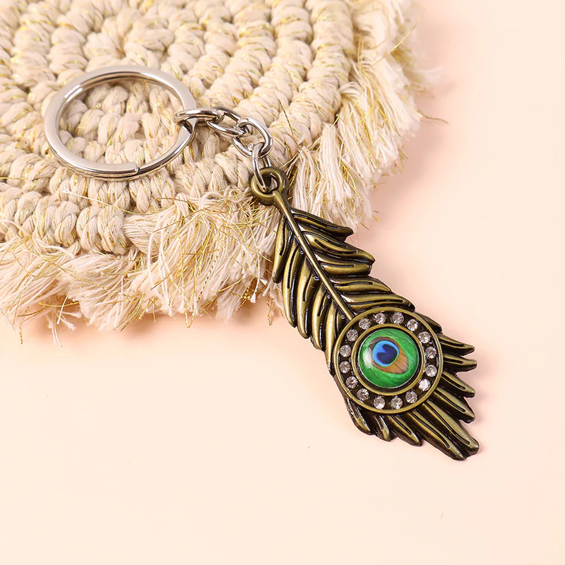 Stylish Mor Pankh (Peacock Feather) Metal Keychain – Elegant Crystal Accent Key Ring (Mix Color) (1 Pc) - Image 4
