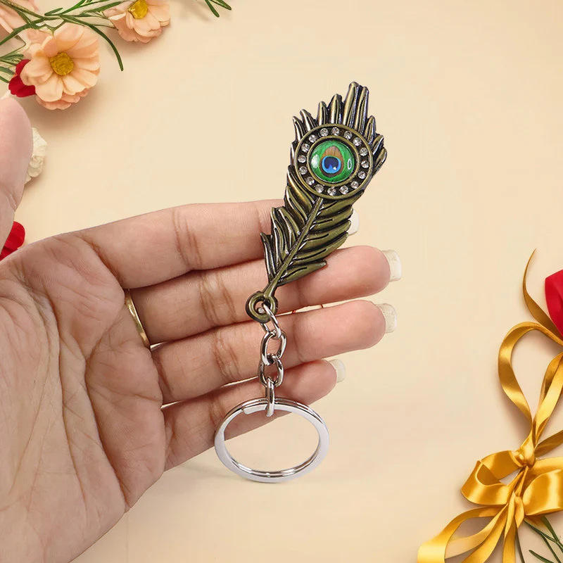 Stylish Mor Pankh (Peacock Feather) Metal Keychain – Elegant Crystal Accent Key Ring (Mix Color) (1 Pc) - Image 5