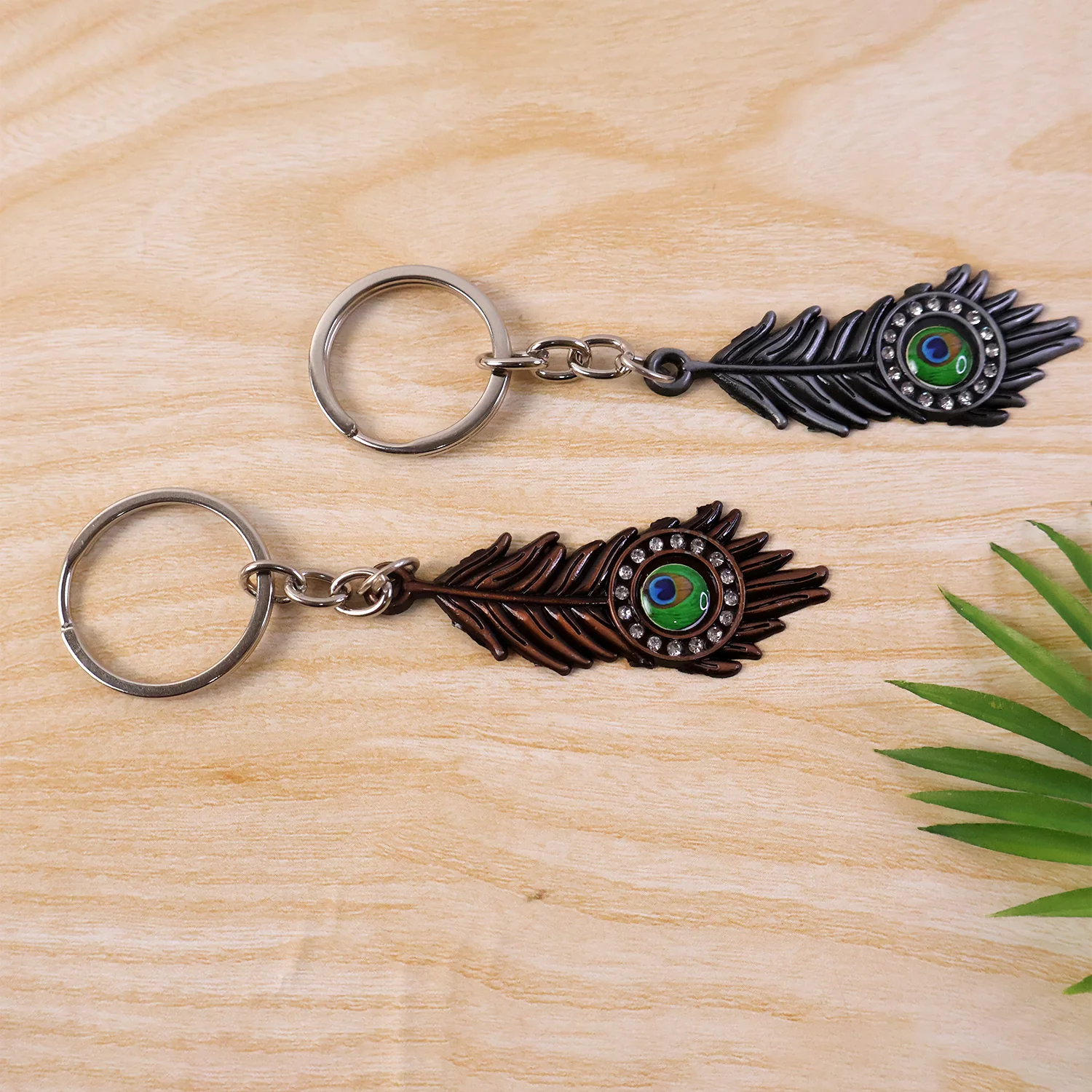 Stylish Mor Pankh (Peacock Feather) Metal Keychain – Elegant Crystal Accent Key Ring (Mix Color) (1 Pc) - Image 6