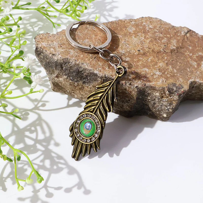 Stylish Mor Pankh (Peacock Feather) Metal Keychain – Elegant Crystal Accent Key Ring (Mix Color) (1 Pc) - Image 8