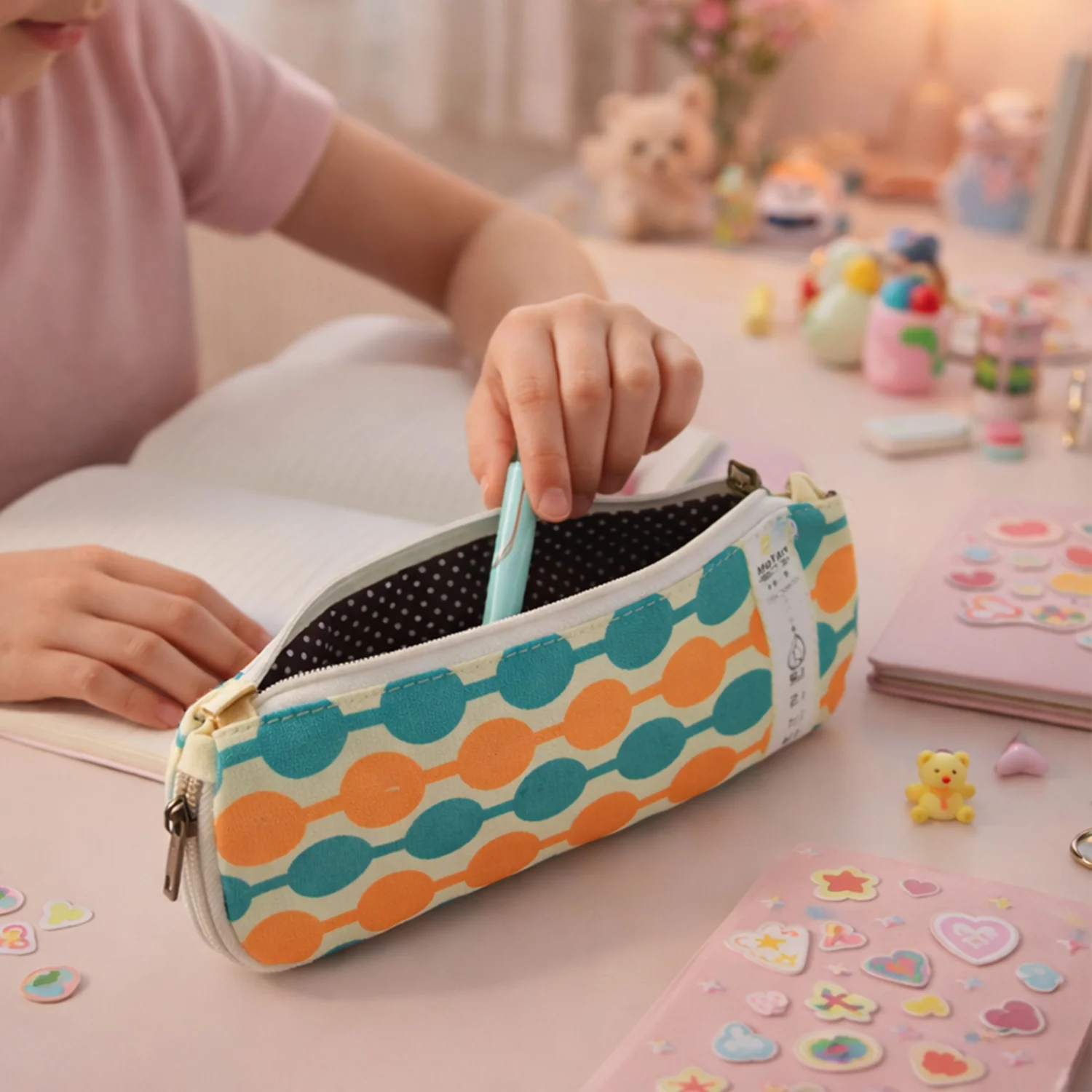 Stylish Multi-Color Geometric Printed Pencil Pouch (1 Pc) - Image 3