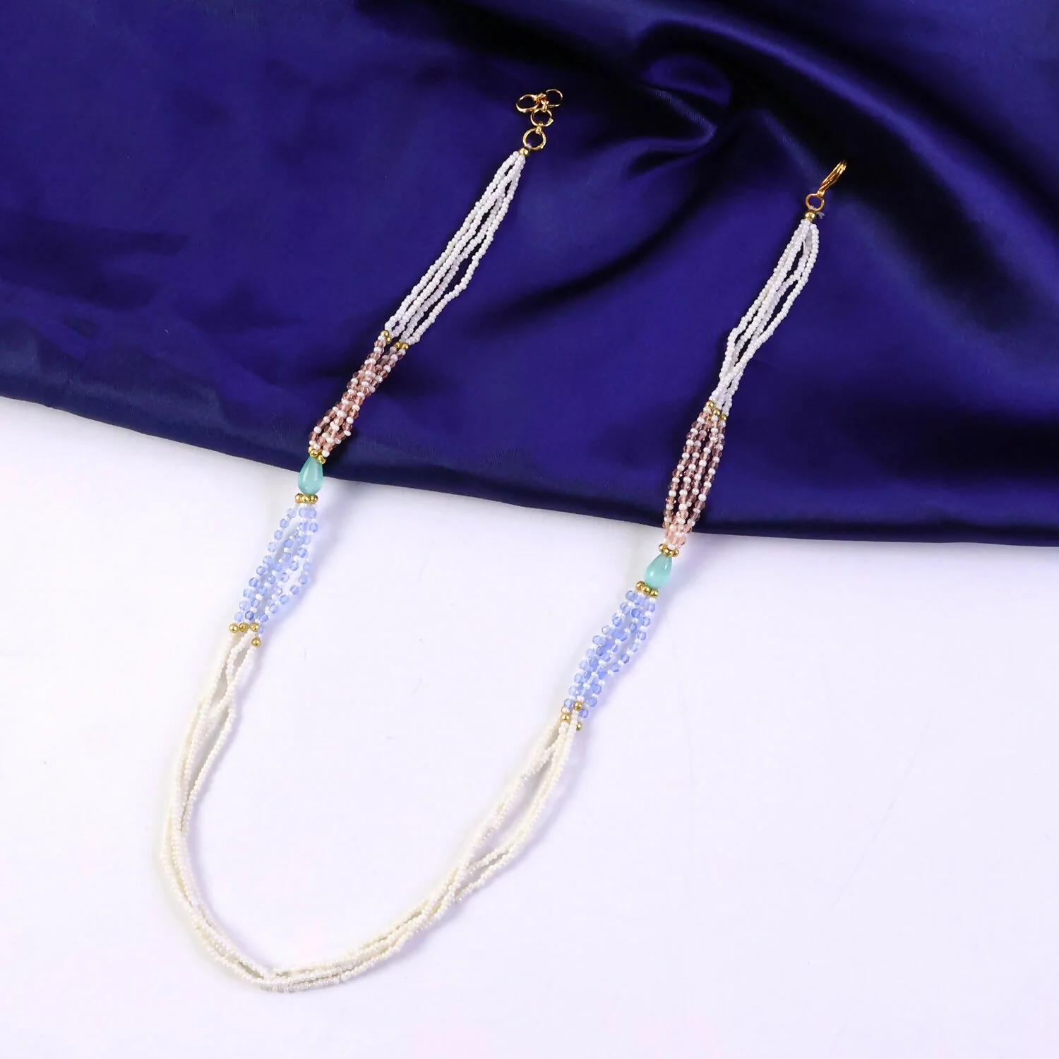 Stylish Multi-Layer Pearl Beaded Necklace with Pastel Peach, Lavender & Mint Accents - Image 2