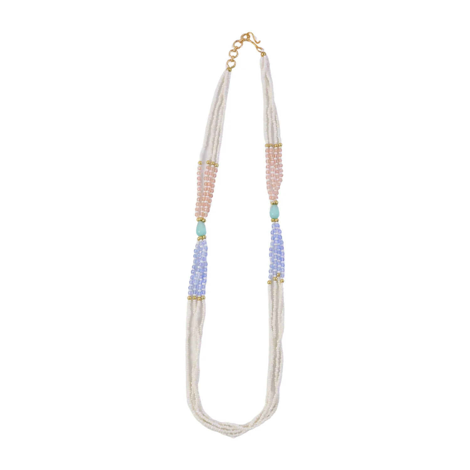 Stylish Multi-Layer Pearl Beaded Necklace with Pastel Peach, Lavender & Mint Accents - Image 4
