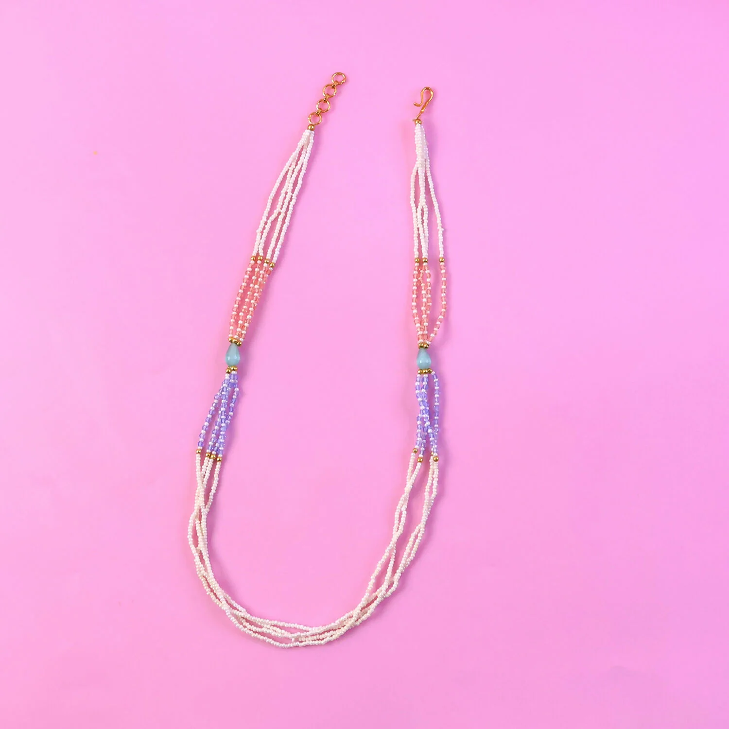 Stylish Multi-Layer Pearl Beaded Necklace with Pastel Peach, Lavender & Mint Accents - Image 5