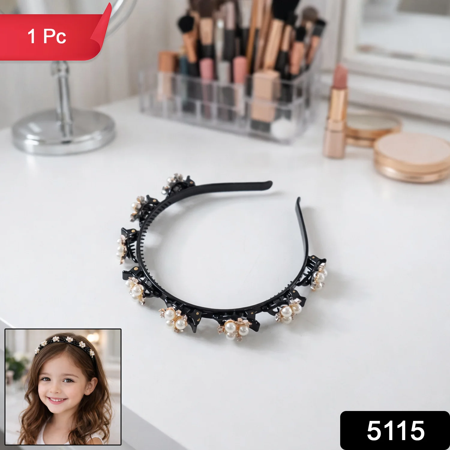 Stylish Pearl Embellished Floral Hairband for Girls & Women (1 Pc) - Image 2