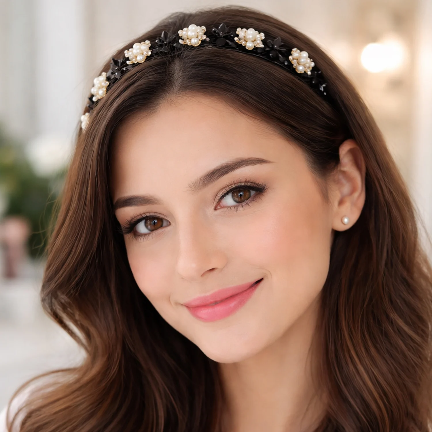 Stylish Pearl Embellished Floral Hairband for Girls & Women (1 Pc) - Image 3