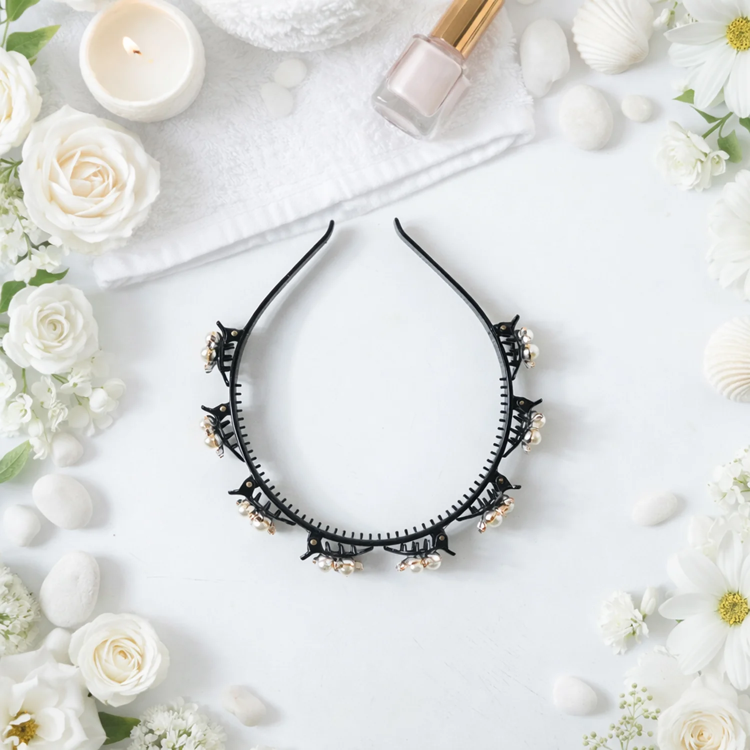 Stylish Pearl Embellished Floral Hairband for Girls & Women (1 Pc) - Image 4