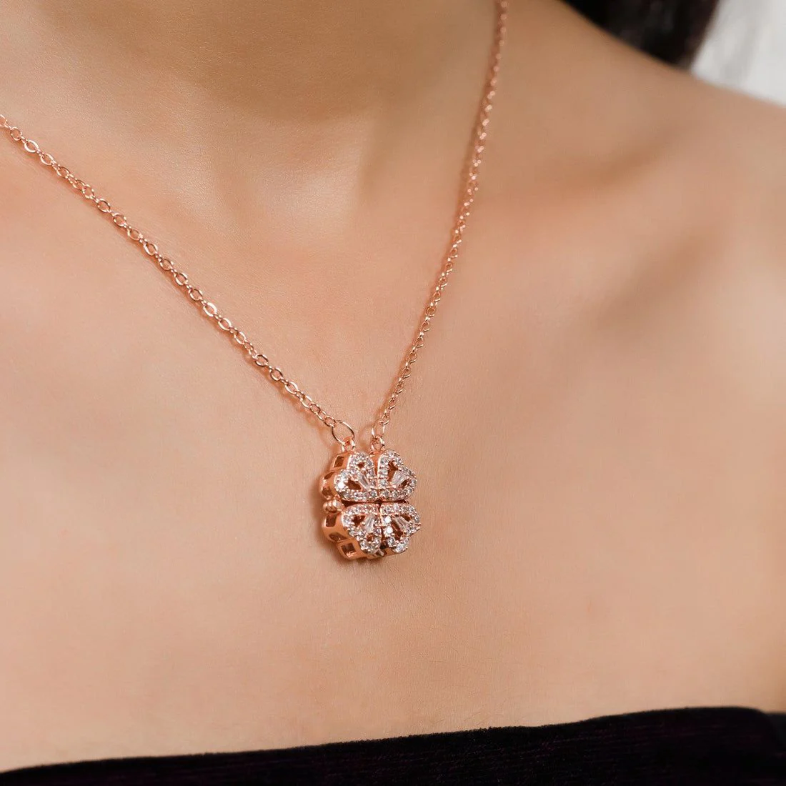 Stylish Rose Gold-Plated Four Heart Pendant with Copper Cubic Zirconia - Image 6