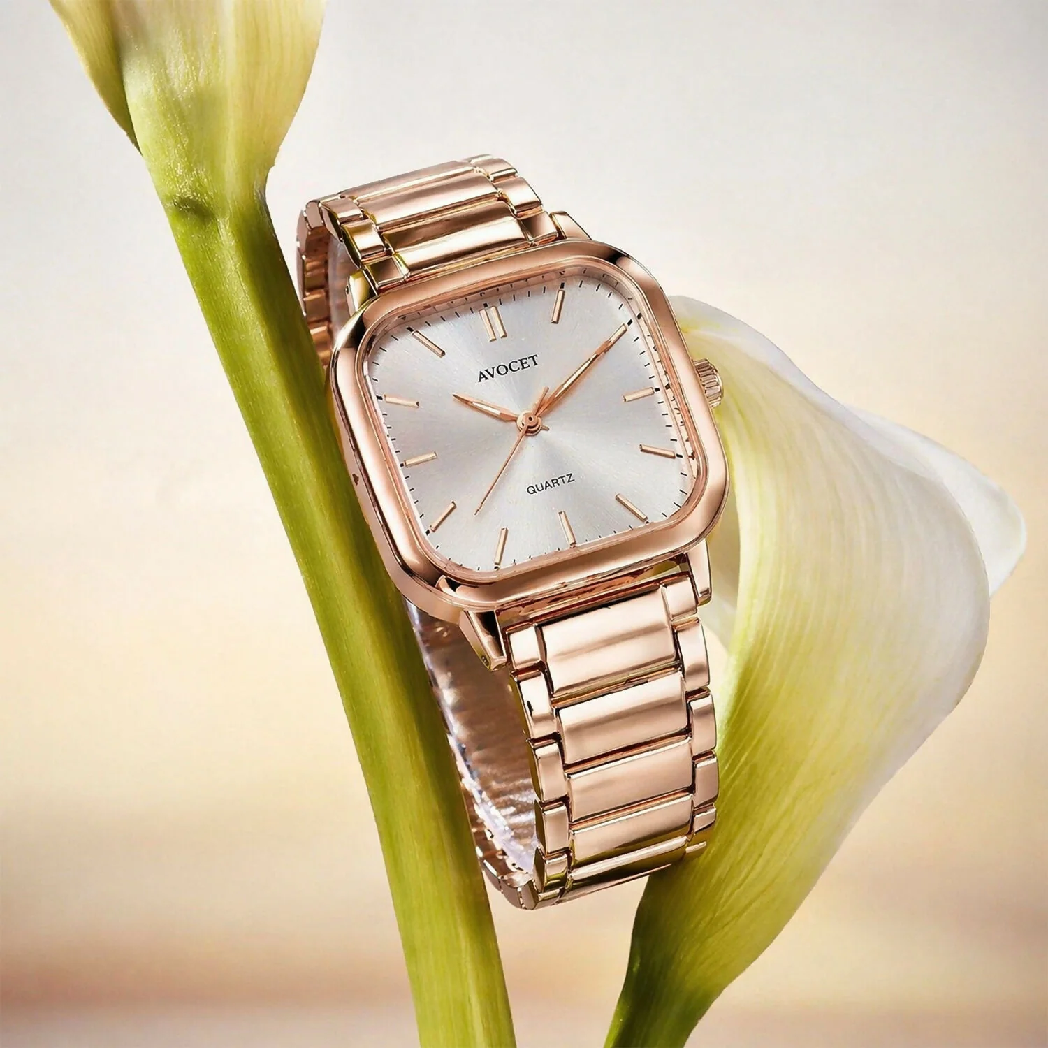 Stylish Rose Gold Square Dial Analog Women’s Watch with Metal Strap - Image 2