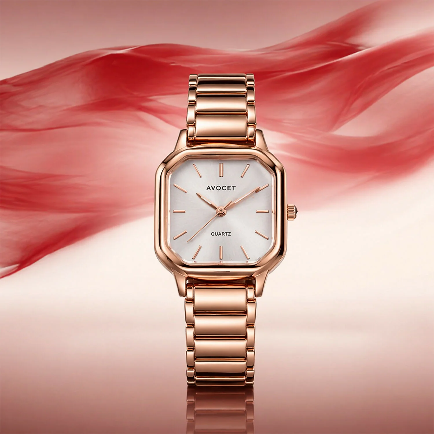 Stylish Rose Gold Square Dial Analog Women’s Watch with Metal Strap - Image 3