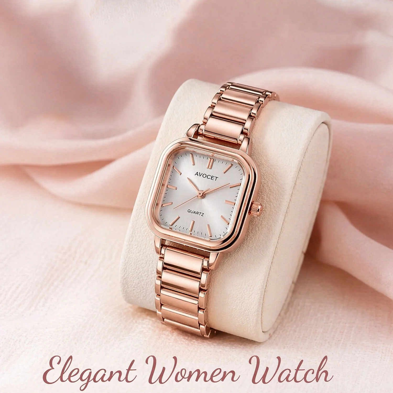 Stylish Rose Gold Square Dial Analog Women’s Watch with Metal Strap - Image 4