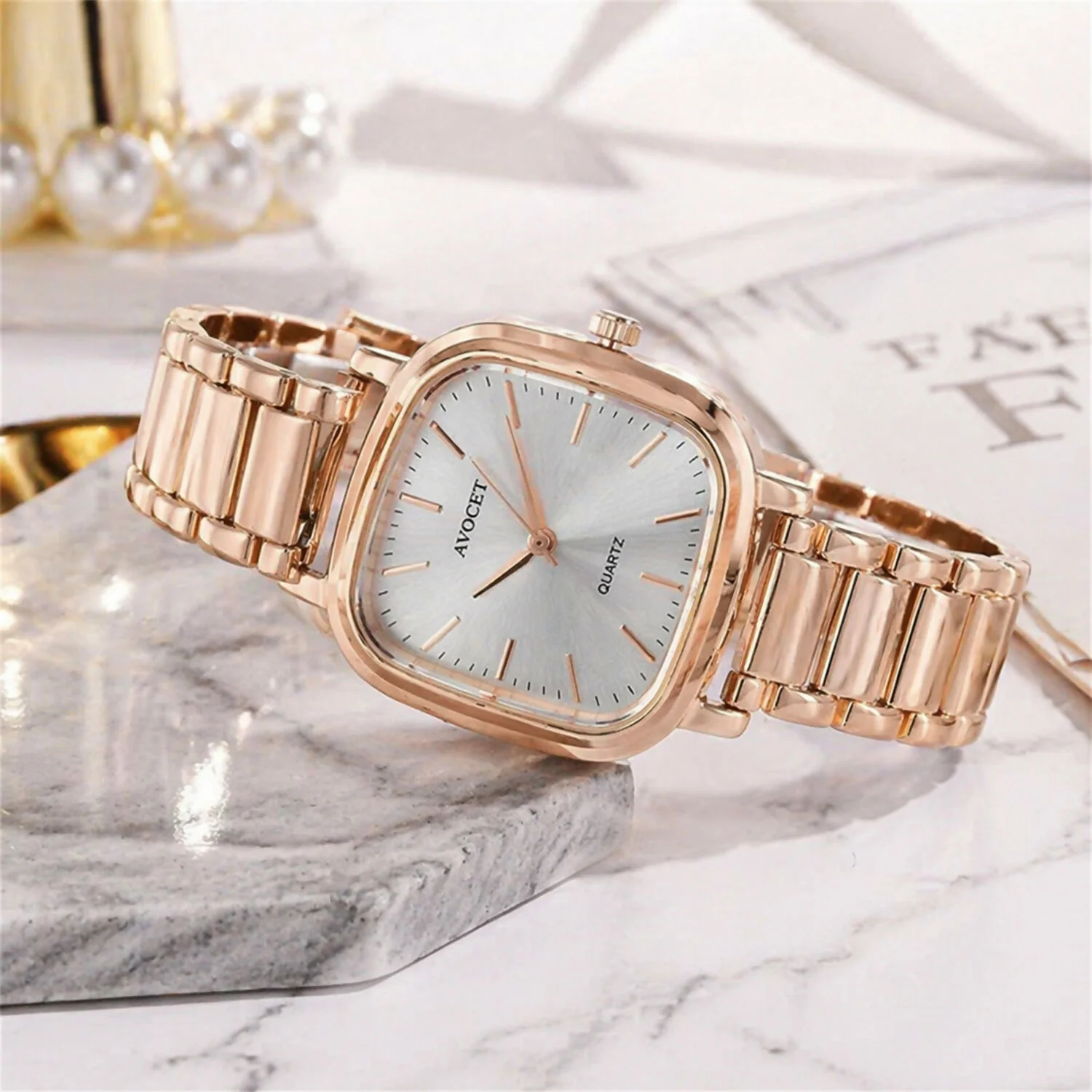 Stylish Rose Gold Square Dial Analog Women’s Watch with Metal Strap - Image 6