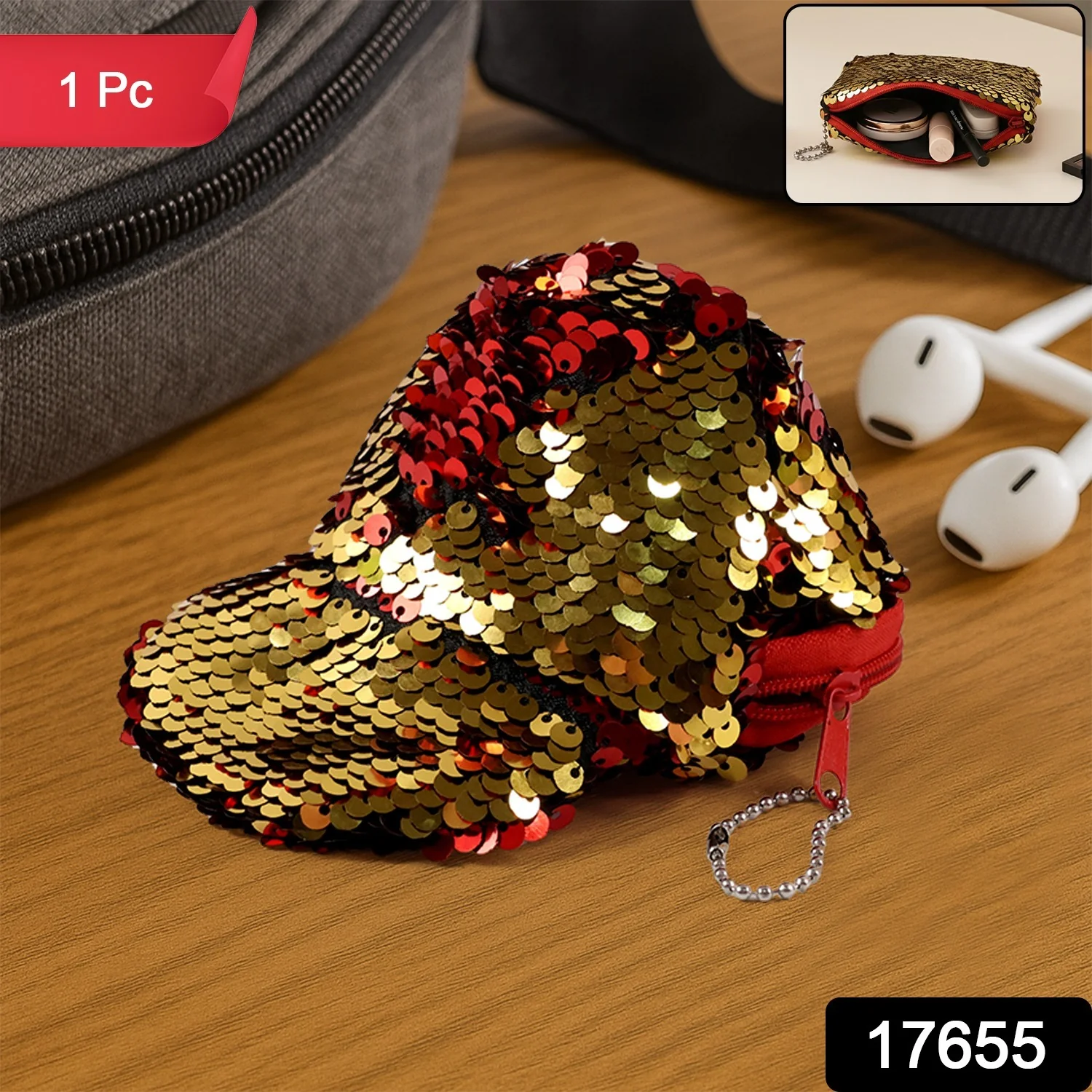 Stylish Sequin Mini Cap-Shaped Coin Purse (1 Pc) - Image 2