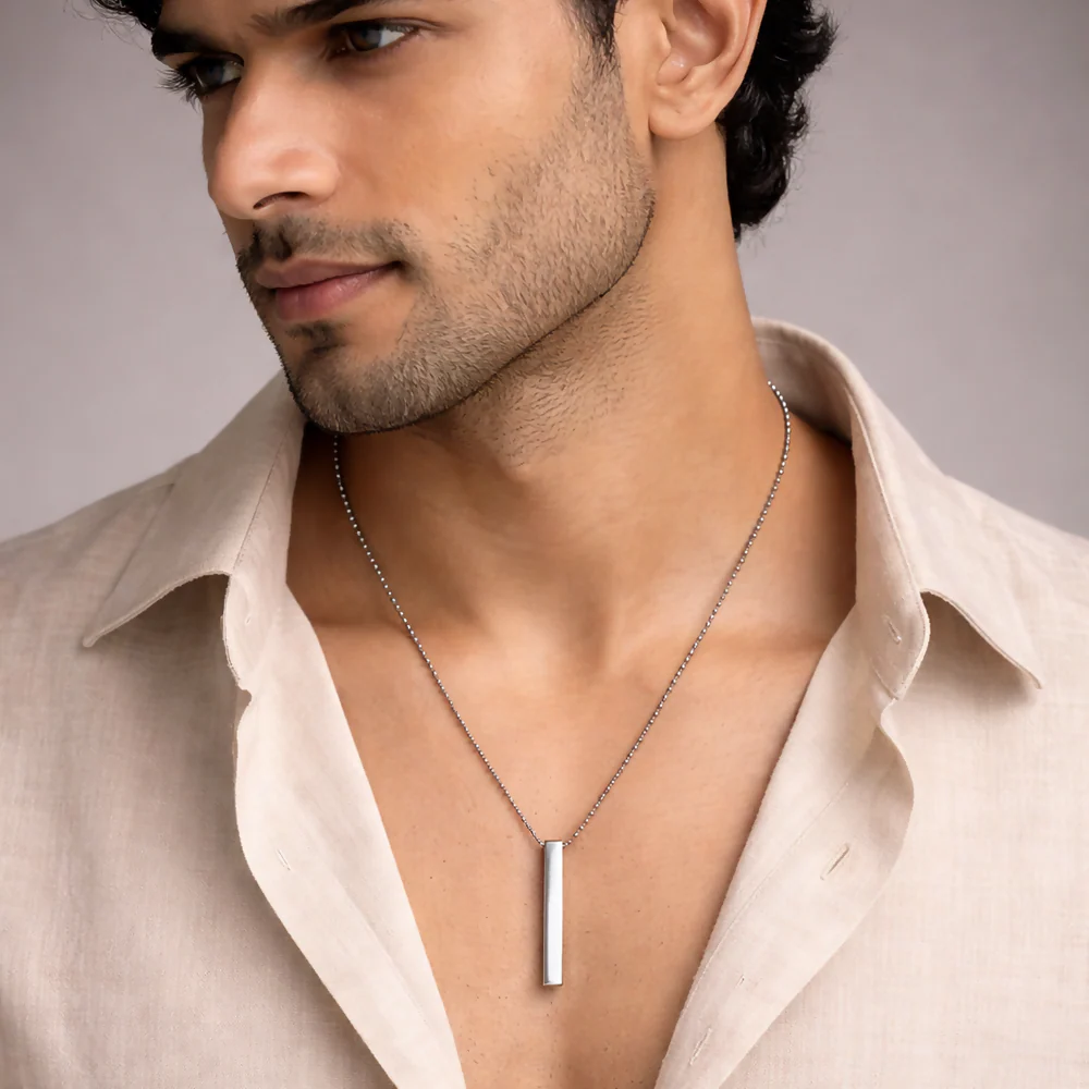 Stylish Silver-Plated Sleek Bar Pendant Chain for Men Minimal Necklace - Image 2