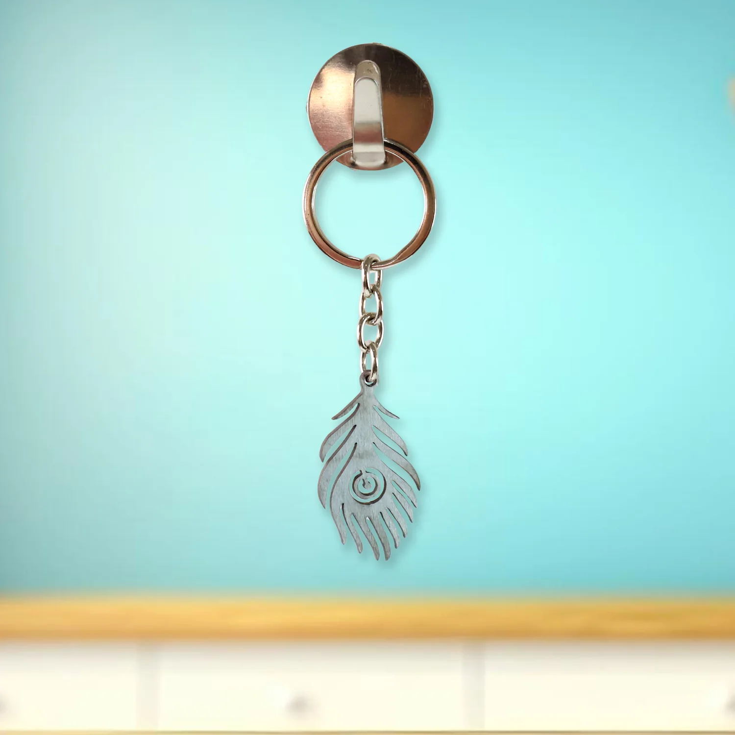 Stylish Stainless Steel Peacock Feather Keychain (1 Pc) - Image 4