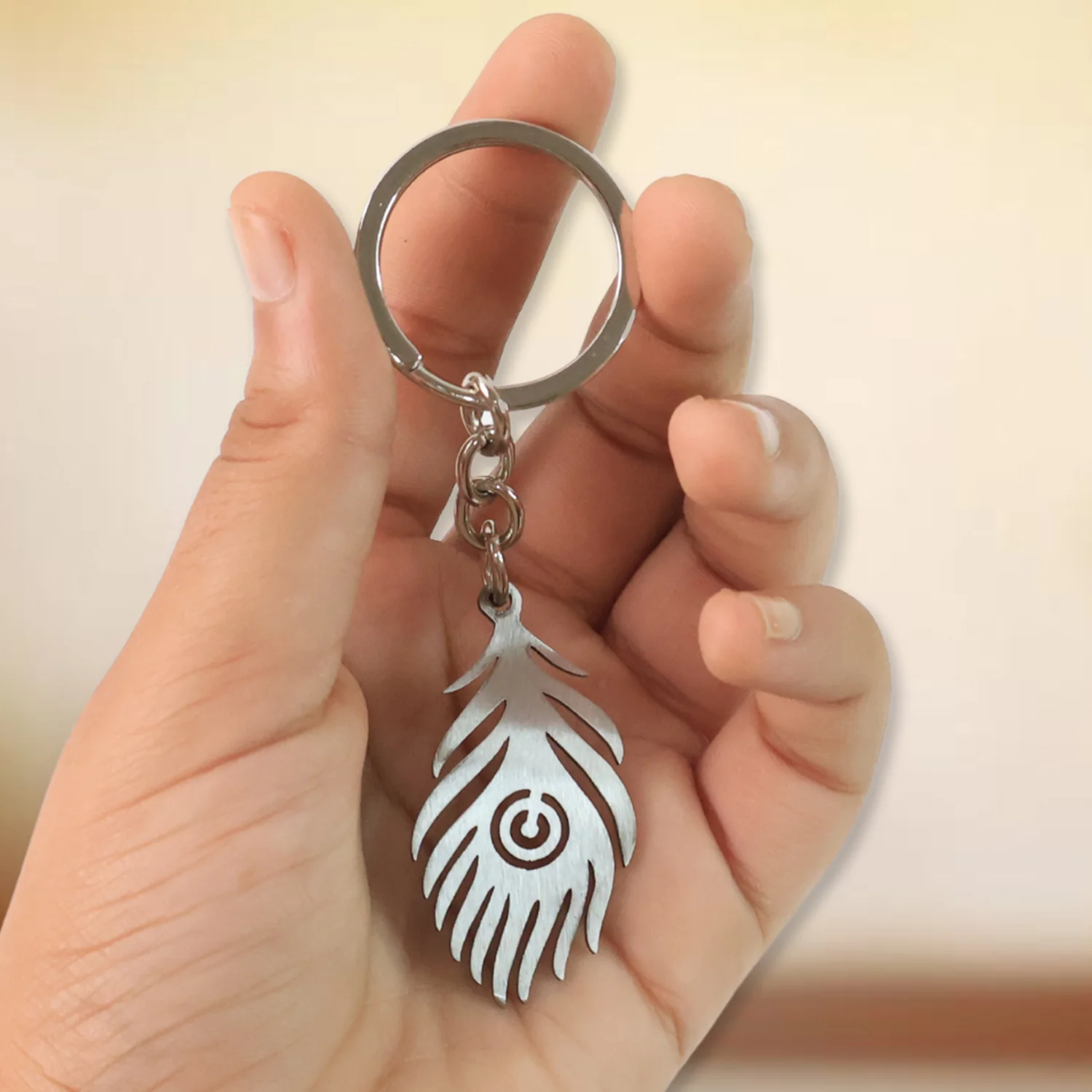 Stylish Stainless Steel Peacock Feather Keychain (1 Pc) - Image 6