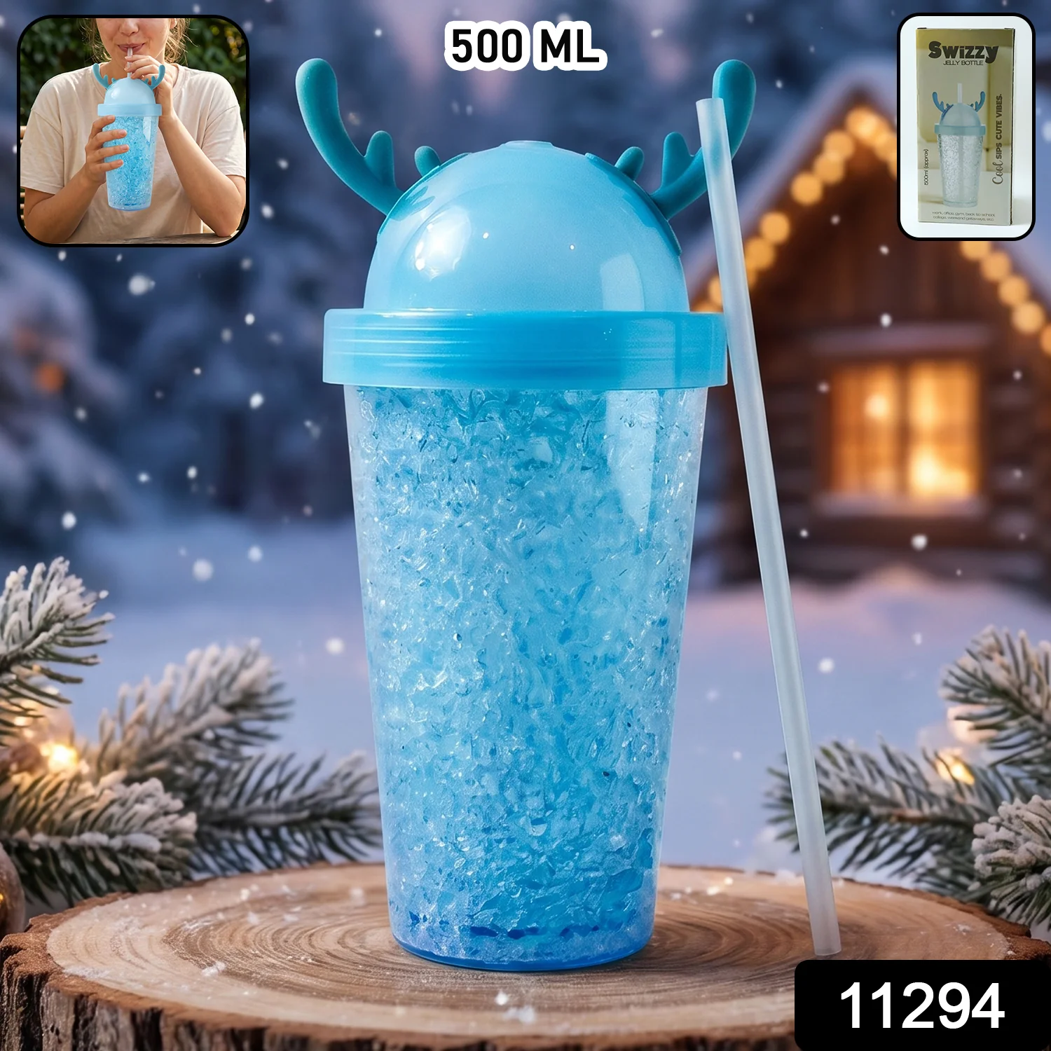 Cute 500ml Swizzy Jelly Tumbler with Straw for Cold Beverages - Image 2
