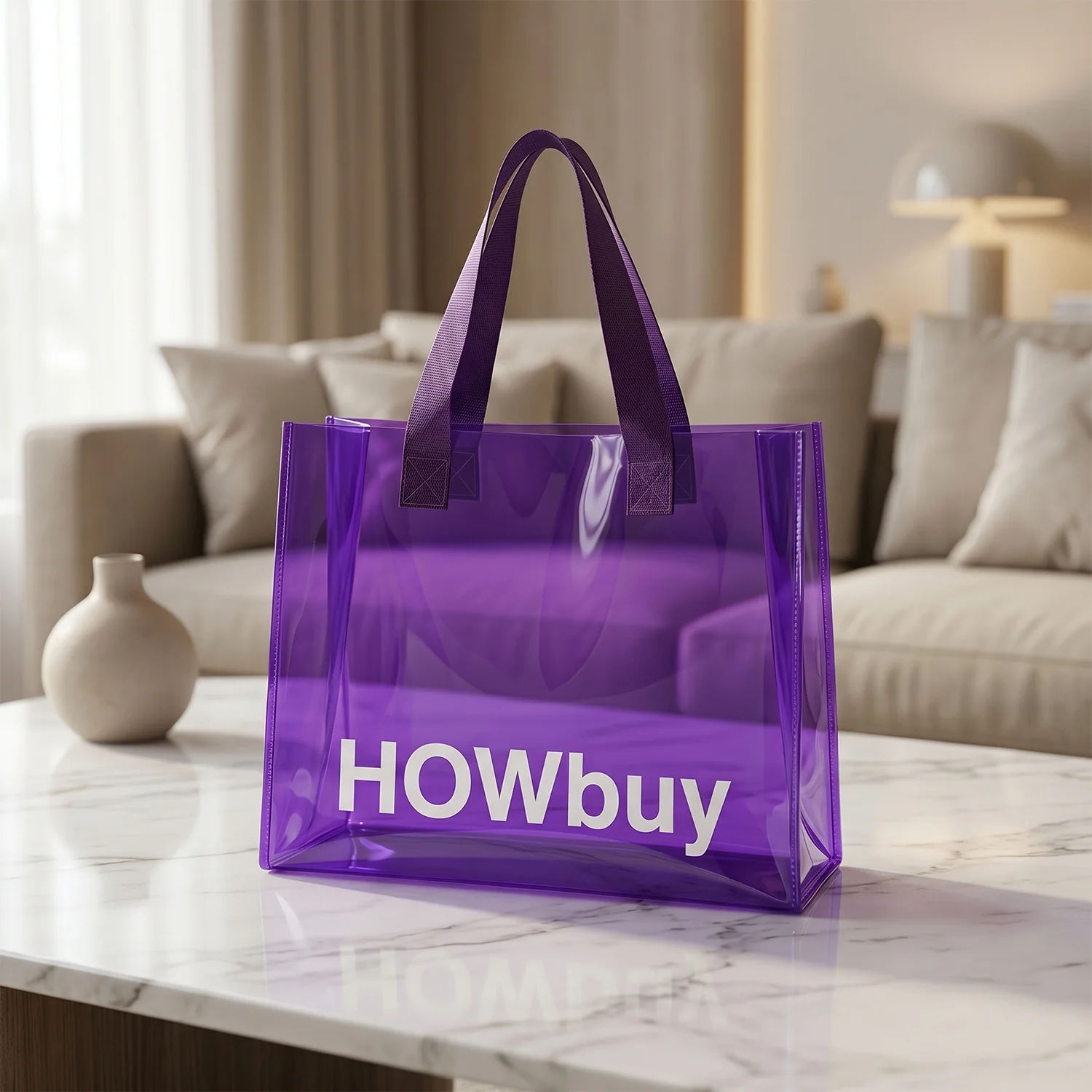 Stylish Transparent Carry Bag with Handle Strap (30x27 Cm) - Image 3