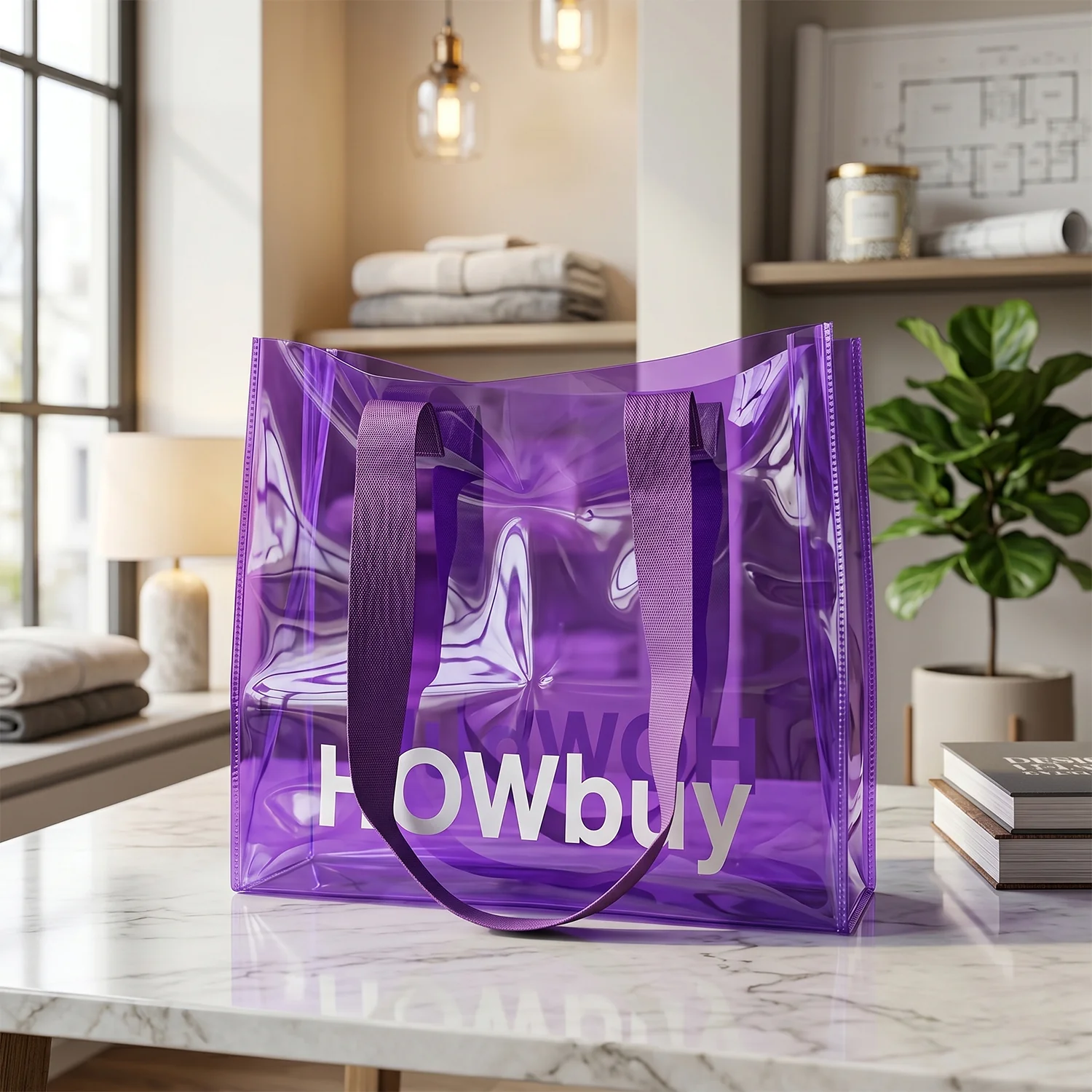 Stylish Transparent Carry Bag with Handle Strap (30x27 Cm) - Image 7