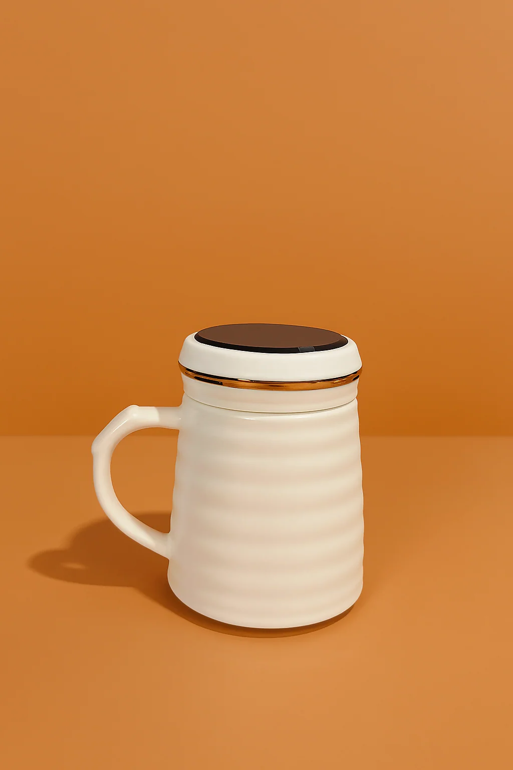 Stylish White Ceramic "His" Coffee Mug with Mustache Print and Lid - Image 3